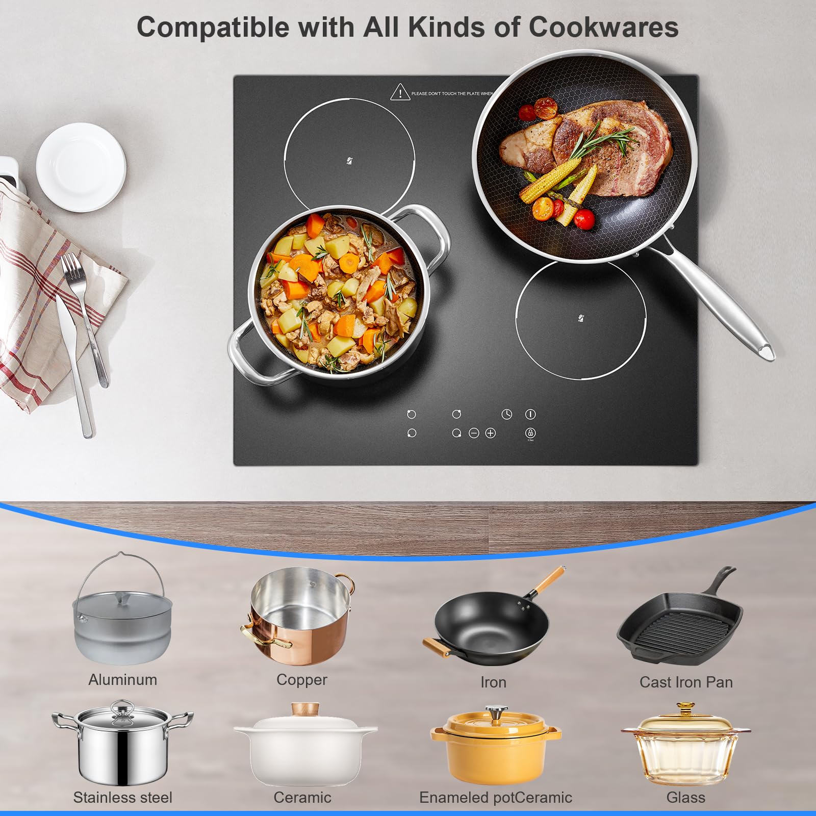 Table De Cuisson électrique KKT KOLBE 60 Cm - 4 Zones, Vitrocéramique Noire, Neuve