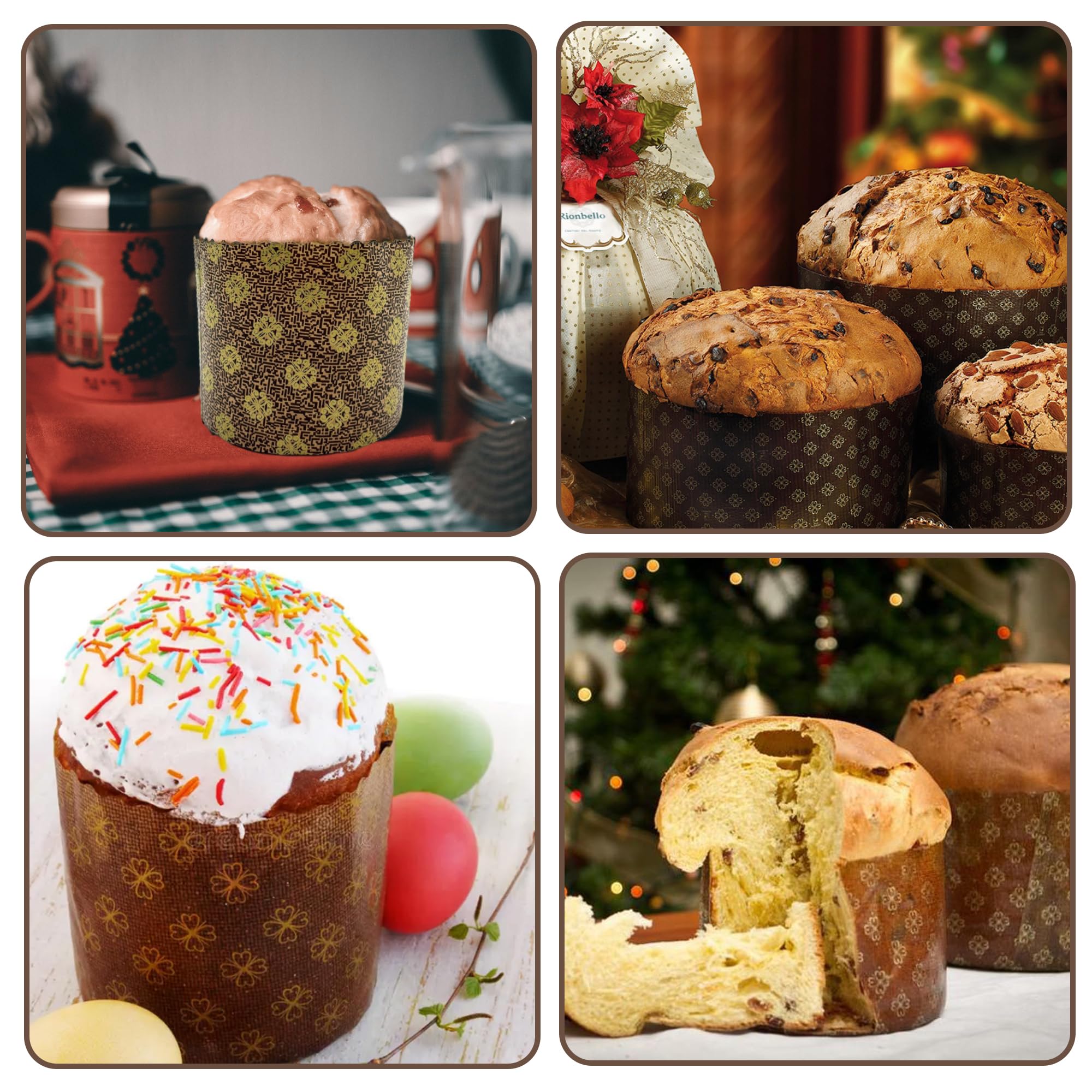 DHER 20 pcs Molde de papel para panettone Formas culinarias para pastel Panettone resistente a altas temperaturas Taza de papel para pan de Navidad (Dorado, 90 * 85 mm)