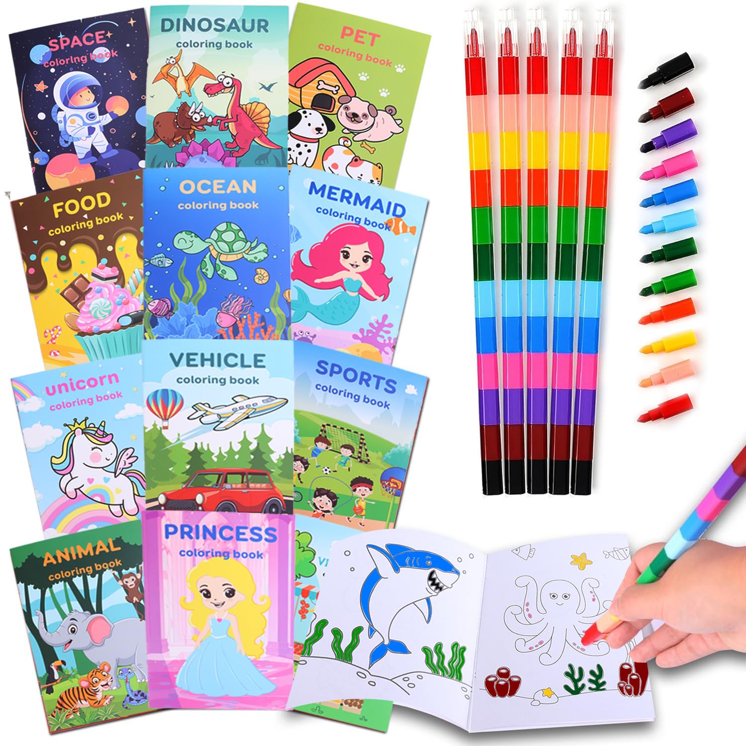 Amazon.com: Riccioney 24 Pack Coloring Books For Kids With 24 Stacking ...