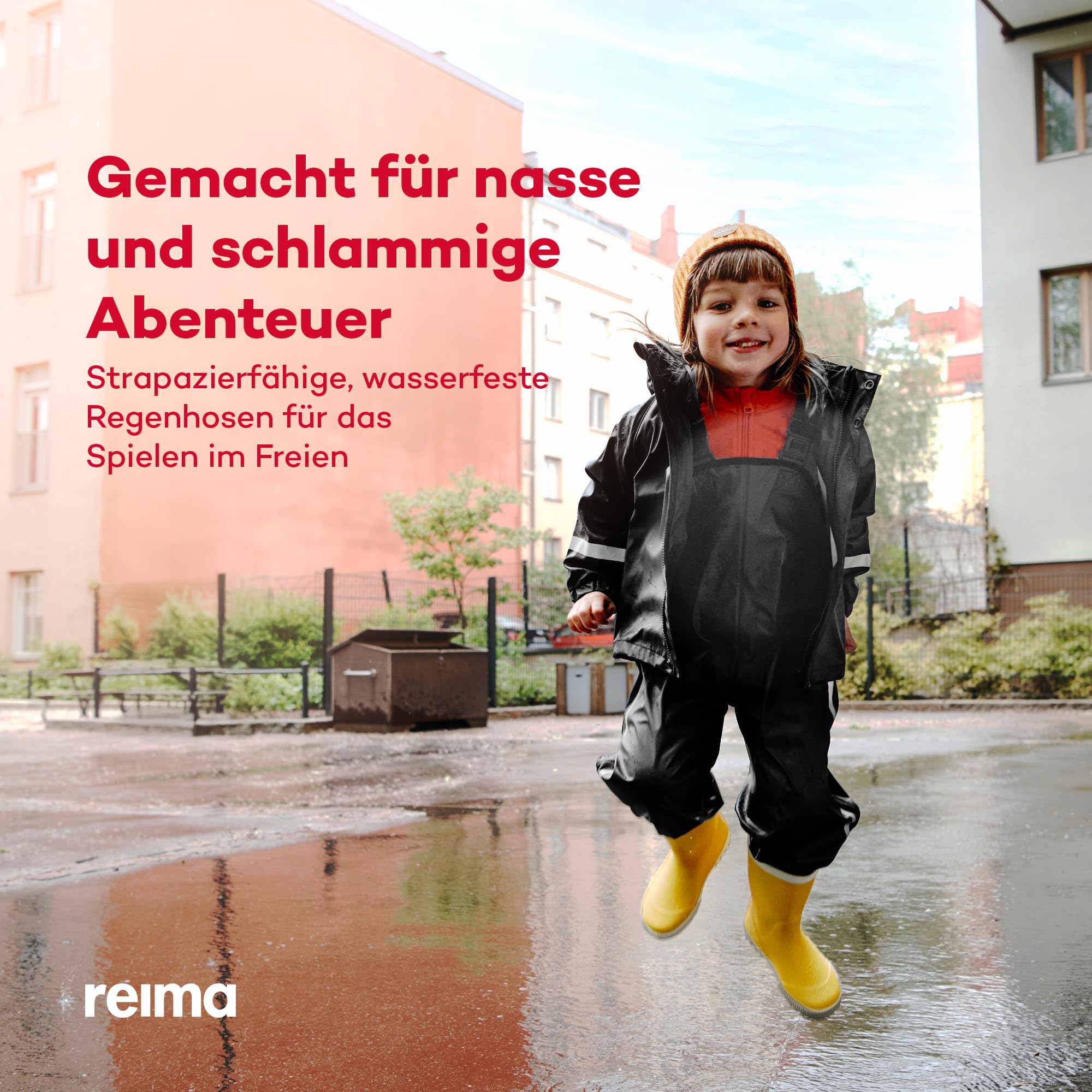 Reima - Lammikko Regenhose für Kinder Wasserdicht - Strapazierfähige Matschhose Jungen und Mädchen mit verstellbaren Hosenträgern, elastischen Beinabschlüssen - Black, 110