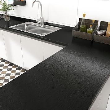 Wallercity Thick Metal Black Stainless Steel Contact Paper for Appliances Peel and Stick Metallic Wallpaper for Kitchen Backsplash Vinyl Brushed Black Contact Paper for Dishwasher Fridge 15.8x236