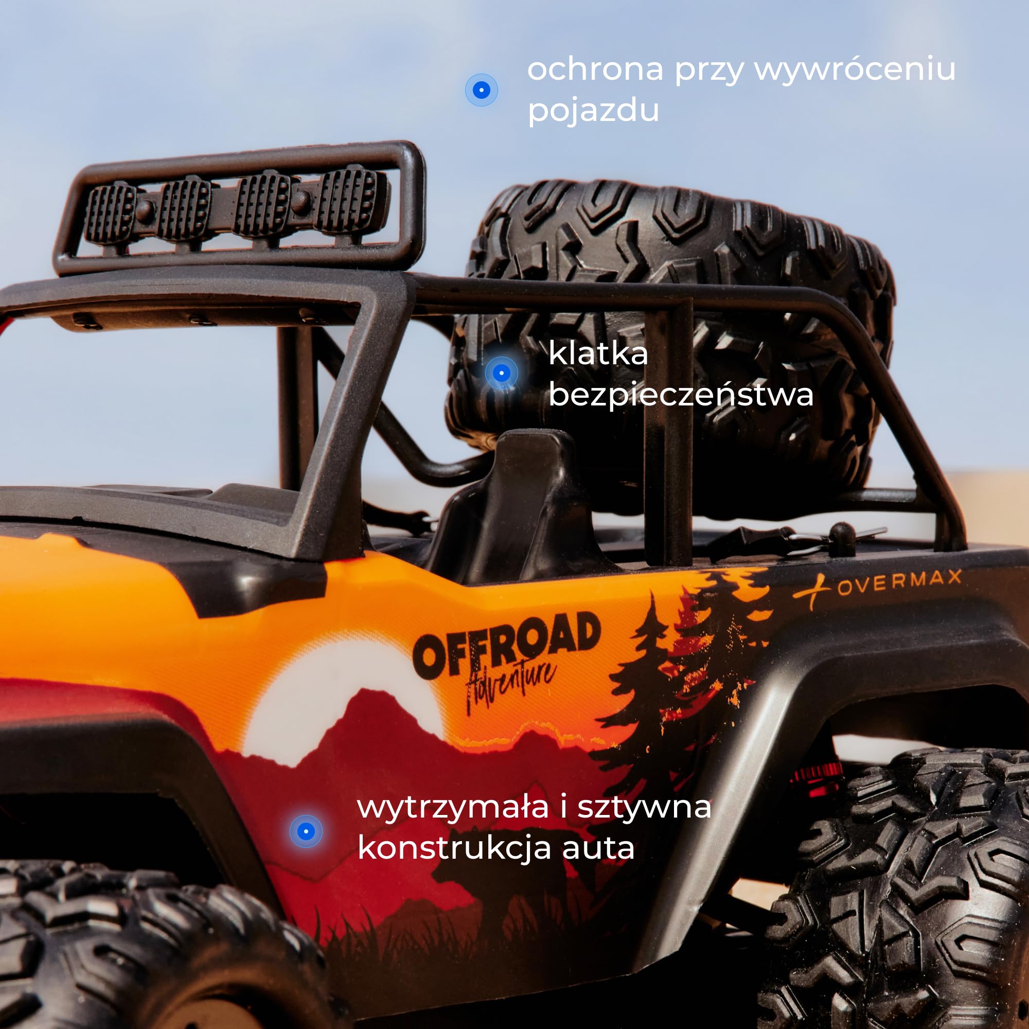 Lionelo Overmax X-Quail zdalnie sterowany samochód od 6 lat, RC Auto 4WD 1:18 do 25 km/h, Offroad Monster Truck z 2 akumulatorami, czas jazdy 40 min, LED, funkcja Wheelie, 2,4 GHz RC Crawler