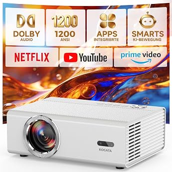 4K Smart Projector with WiFi & Bluetooth, KOGATA Projector with Auto Focus, 6D Keystone, HDR10+, Compatible with Netflix App 