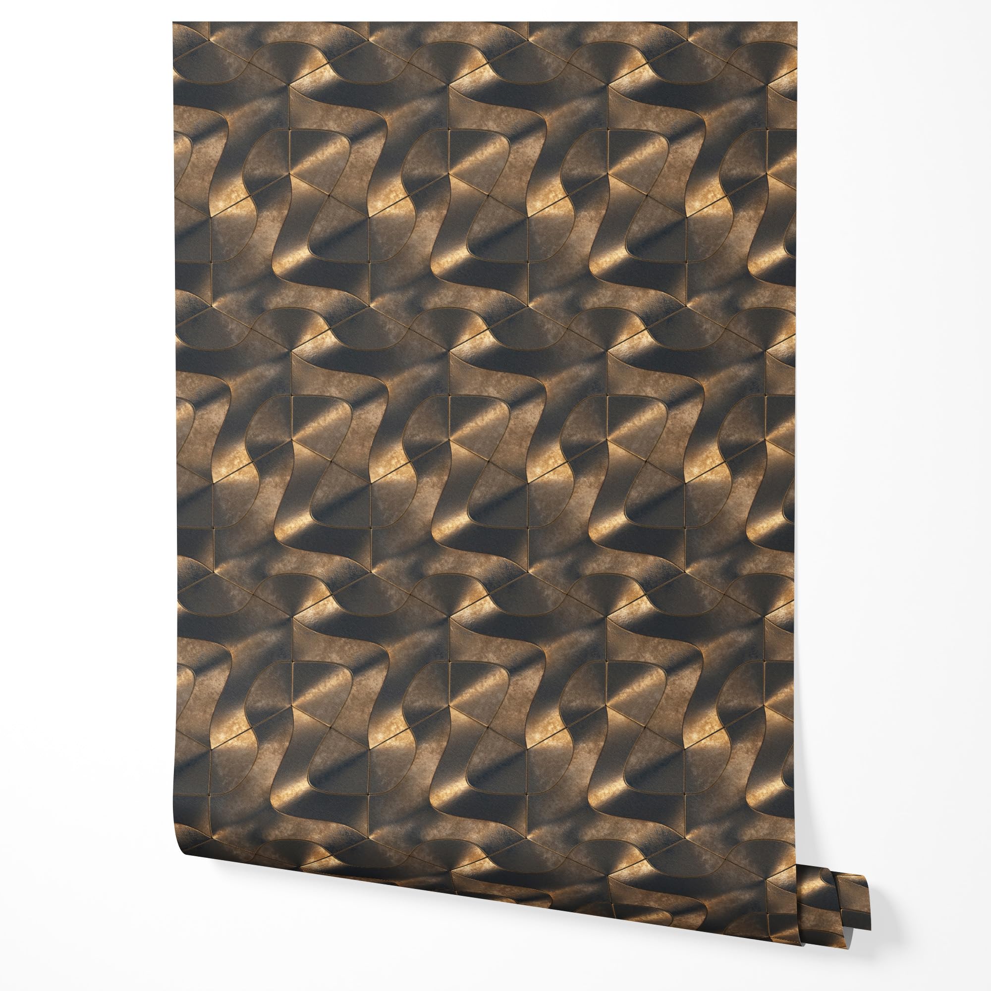 Tapeta samoprzylepna folia meblowa geometryczny wzór fali 3D ciemne złoto