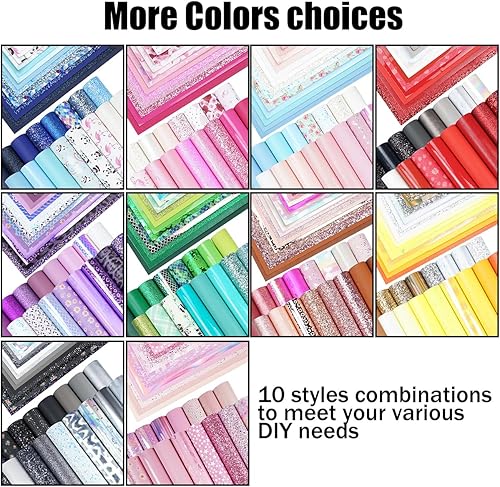 Miniatura 5 de 16 piezas de 8 x 6 pulgadas, serie rosa y rosa bebé, hojas de tela de piel sintética, incluyen Litchi metálico, purpurina fina y gruesa,