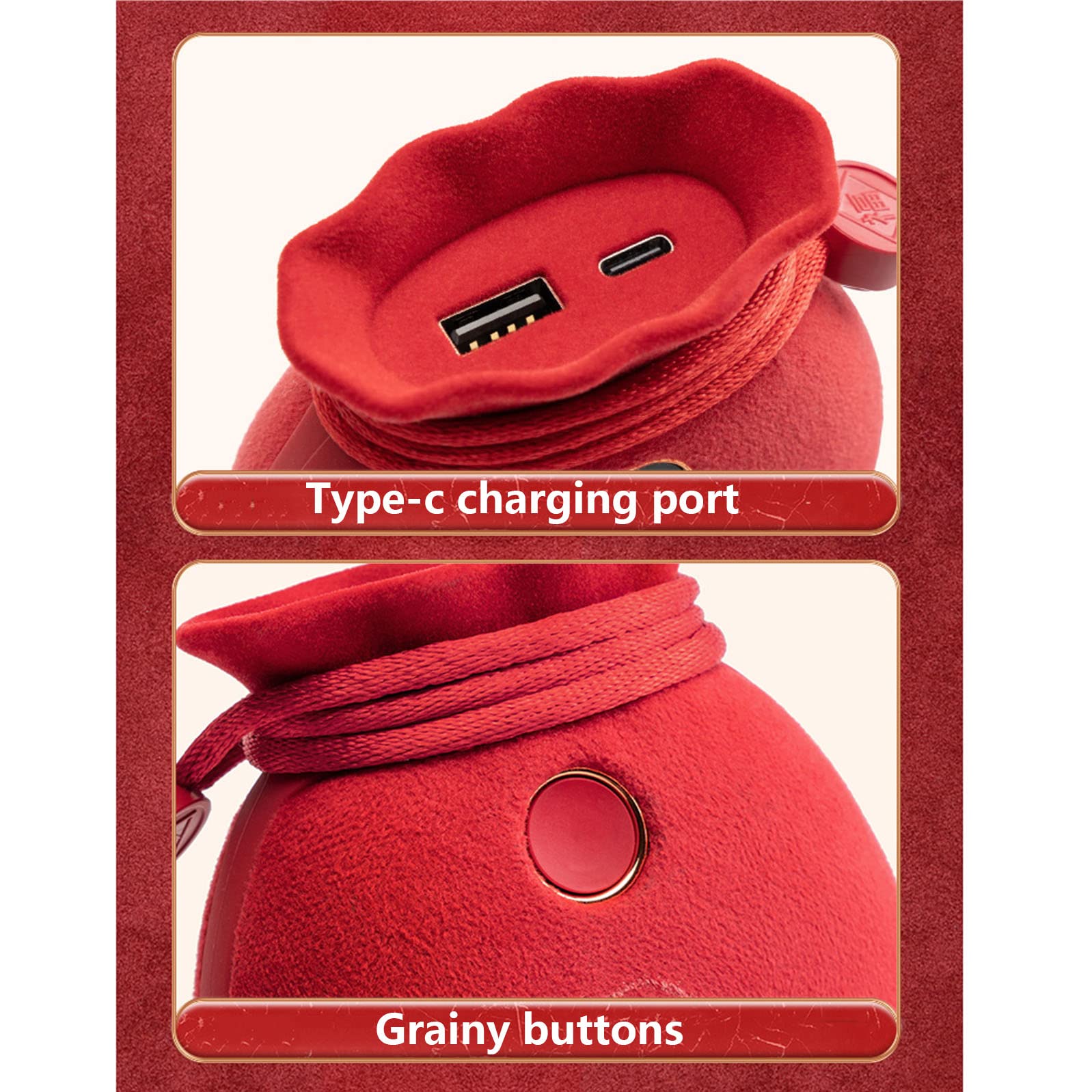 USB 6000 mAh Chauffe-Mains Rechargeable - pour l'intérieur et l'extérieur - pour Le Ski, l'escalade pour l'hiver,Rouge