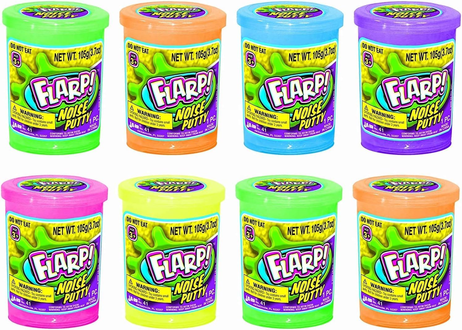 JaRu 1.The #1 Flarp Noise Putty (8 Pack) – Fart Putty Slime (Assorted Colors) - It Makes Fart Noises - Super Soft Slime - Pack of 8 Rainbow Style (Click for More Variations)