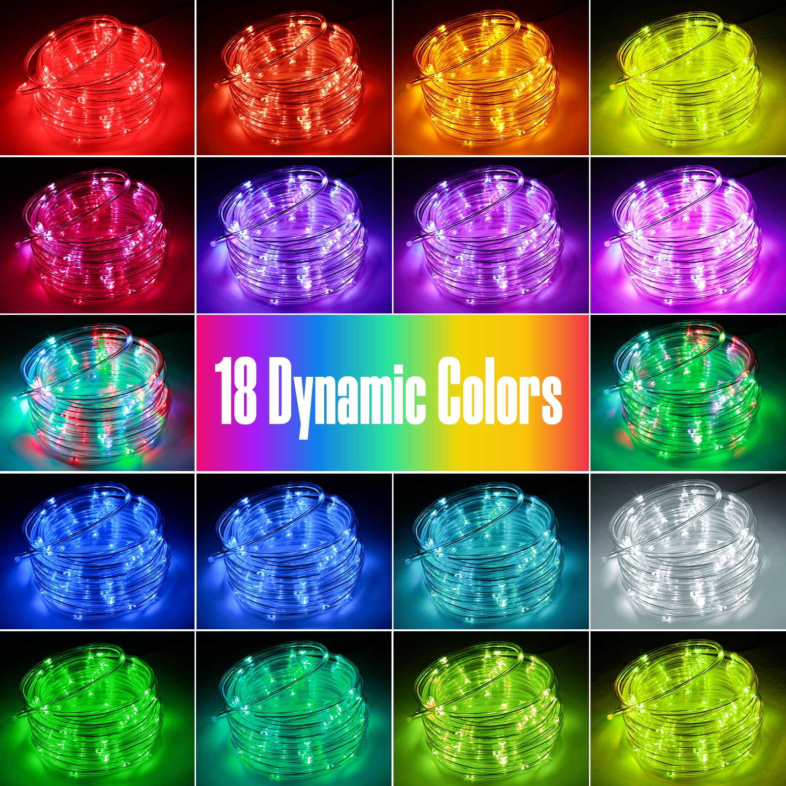 RGB-Lichterkette mit Farbwechsel, 100 LEDs, für den Außenbereich, mit Fernbedienung, 18 Farben, wasserdicht, für drinnen und draußen, Hochzeit, Weihnachten, Terrasse, Party-Dekoration
