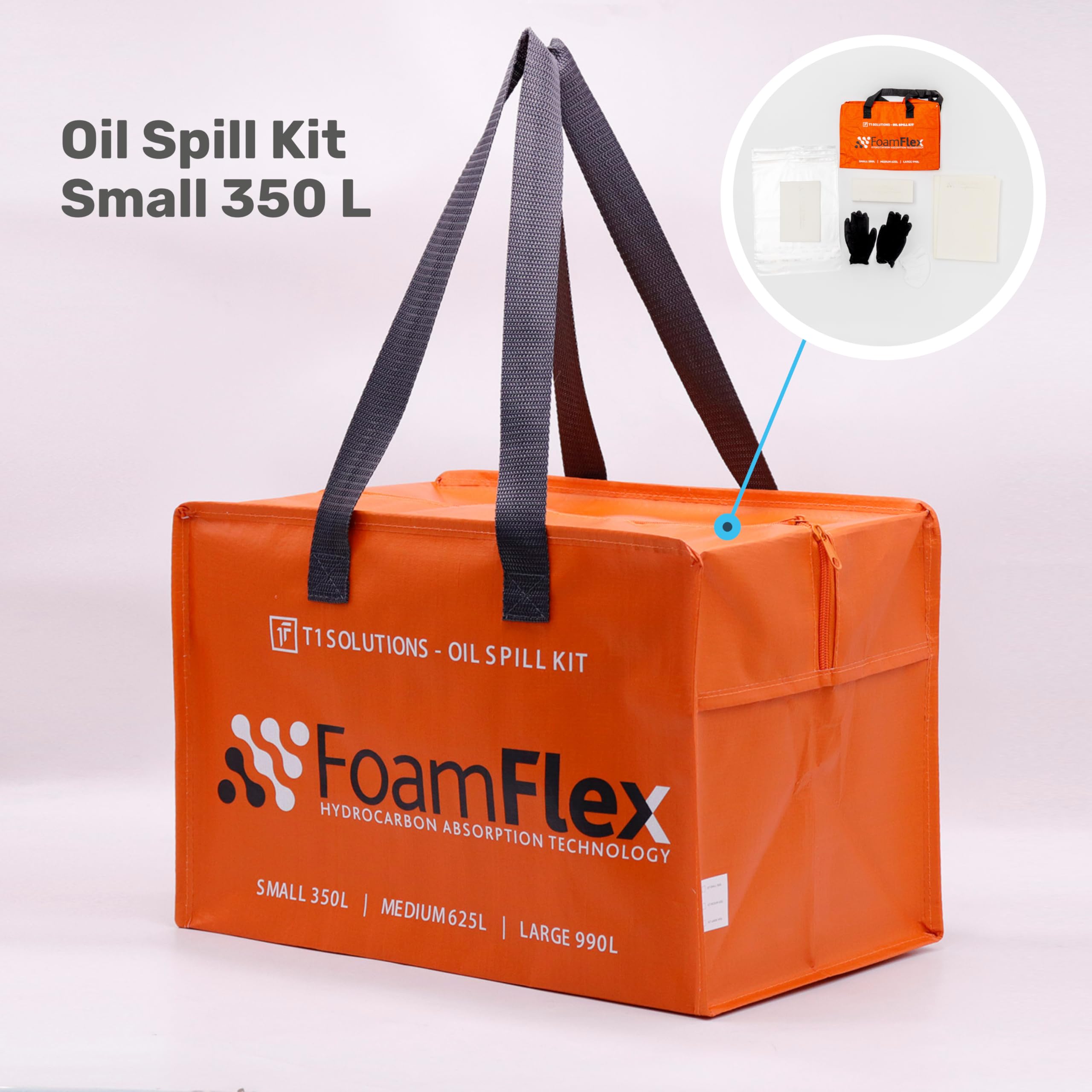 Spill Kit Small, con Spugne Oleoassorbenti e Idrorepellenti Riutilizzabili, Kit Completo per Sversamenti Olio e Liquidi Industriali, Capacità 350L