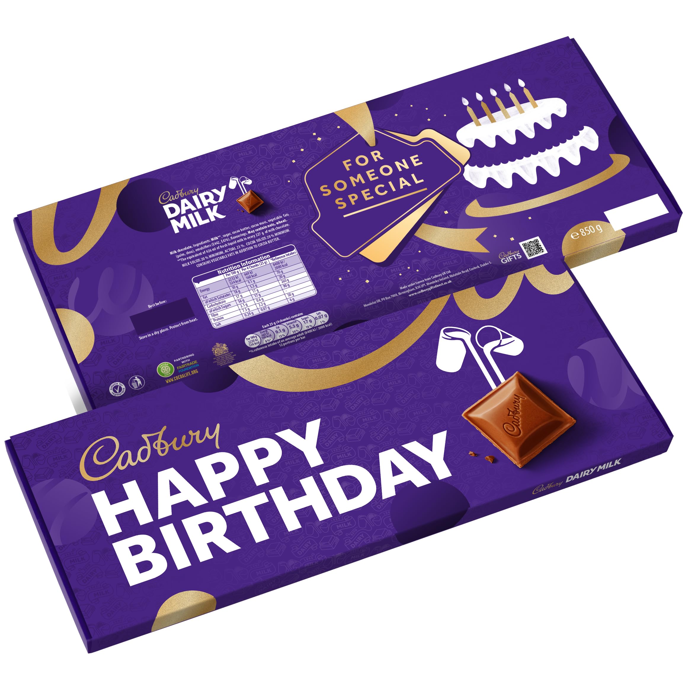 Happy Birthday Dairy Milk 850g Bar by Cadbury Gifts Direct