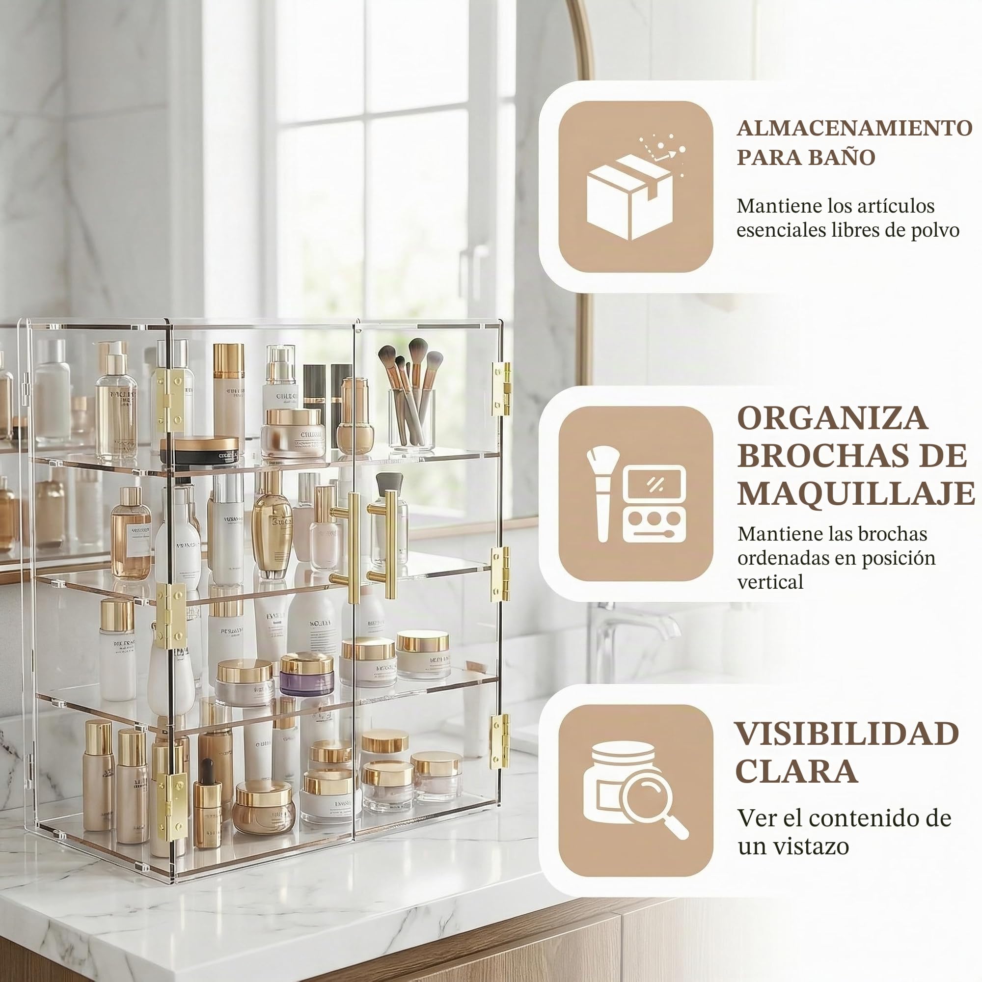 Vitrina de panadería de 4 niveles con puerta automática elástica, 19.5" x 19.69" x 10.3" caja de exhibición de acrílico transparente para repostería, vitrina de mostrador, gabinete de