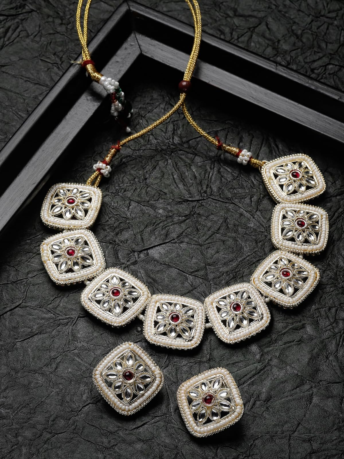 Kundan Studded Collar Necklace Set + Earrings