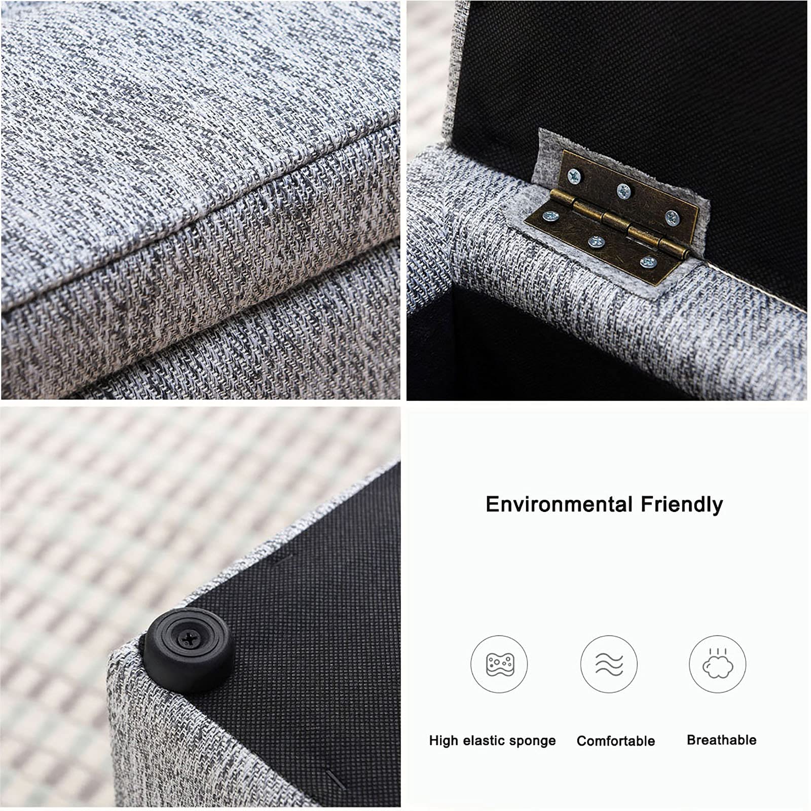 Panca Contenitore di Grande capacità, Seduta Contenitore Imbottita in Cotone e Lino, Comodo Sgabello poggiapiedi, Panca portascarpe, Panca Contenitore Multifunzione, Arancione 98x38x40 cm (