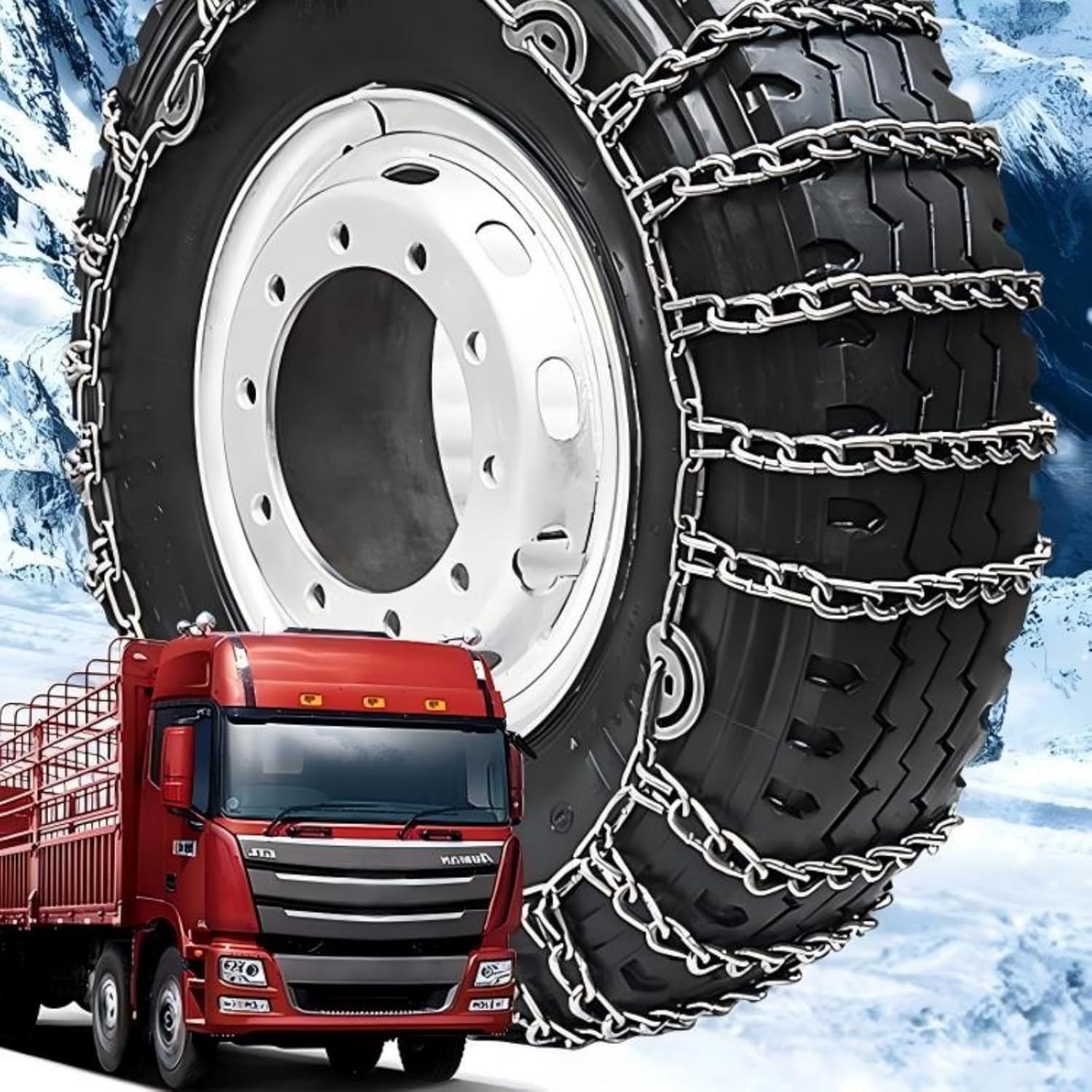 Snow Chains Tire Chains For Cars Suv Pickup Trucks - Quick Fit AND Easy Installation, Reusable Universal Emergency Traction Snow Chains for Kinds of Trucks 9R22.5 9mm 11R22.5
