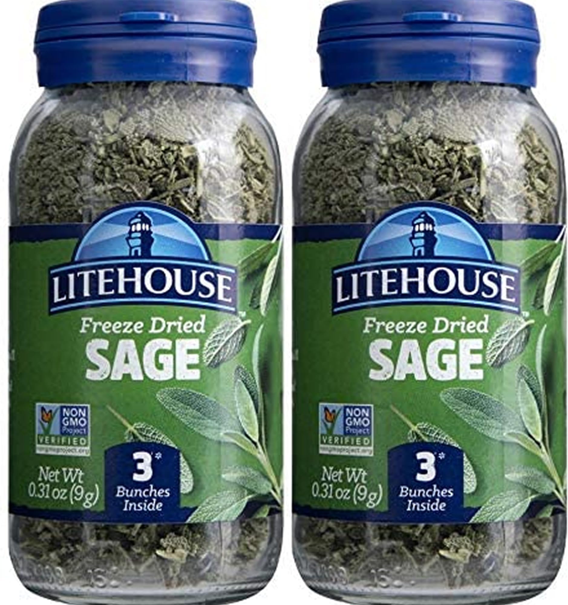 Litehouse Freeze Dried Sage - Substitute for Fresh Sage, Jar Equal to 3 Sage Fresh Bunches, Organic, Sage Seasoning, Non-GMO, Gluten-Free - 0.30 Ounce 2-Pack