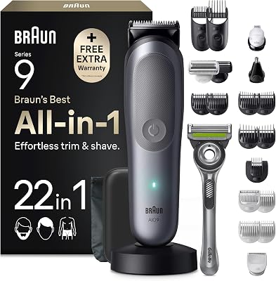 Braun Rasoio Elettrico Barba e Capelli Serie 9, Accessori AIO9545 Grigio