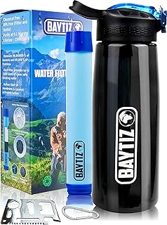 Baytiz ® Botella de Agua con Filtro Purificador sin BPA - Paja de Supervivencia de Carbón Activado Filtros Purificadores Accesorios Pastillas Potabilizadoras Filtrada Potabilizador Deporte Grifo Water