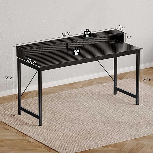 Miniatura 3 de Rolanstar Escritorio para computadora de 39 pulgadas con luces LED y tomas de corriente, escritorio de oficina en casa con estante para monitor,