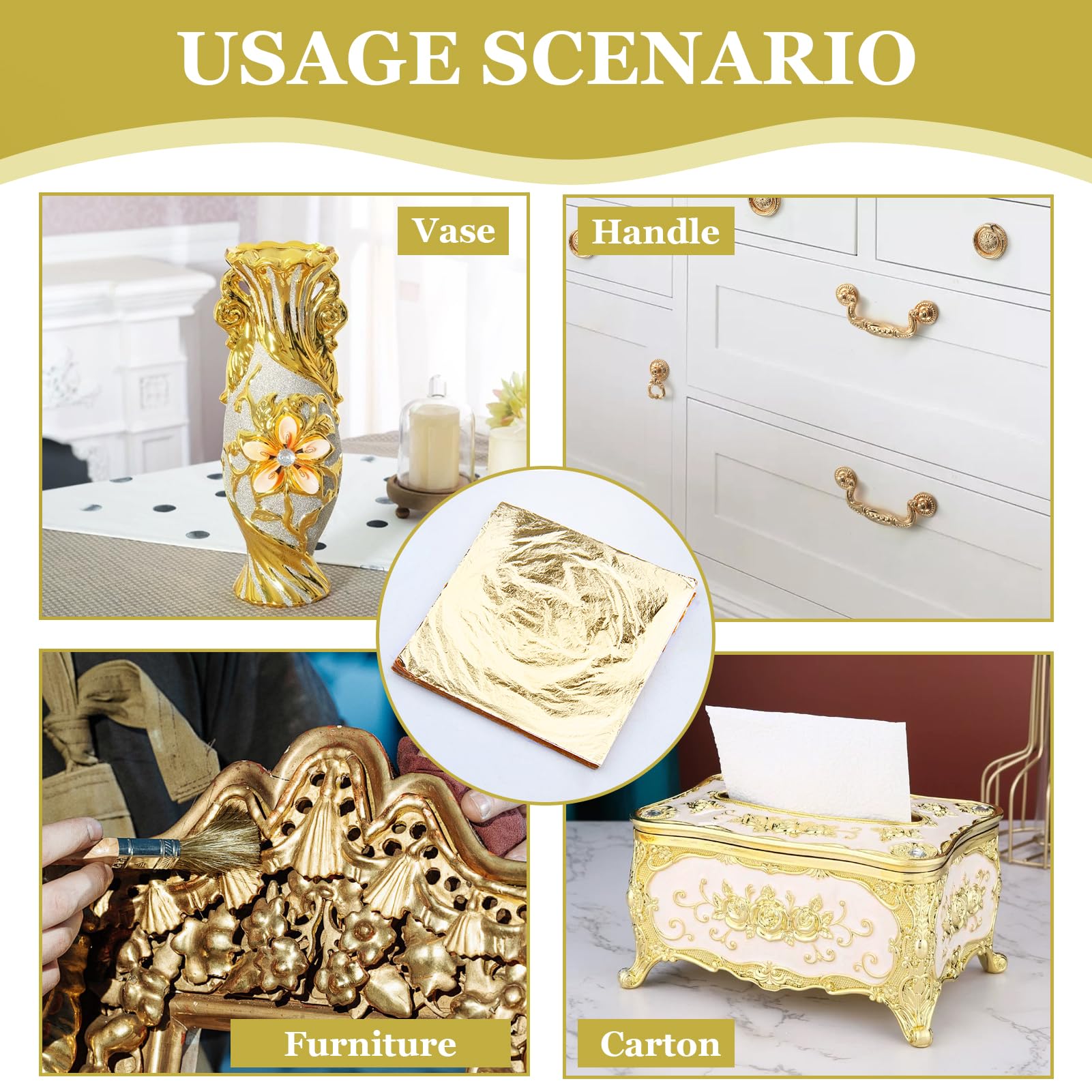 100pcs Hojas Pan de Oro de Imitación para Artes14*14 cm, hojas de oro copos decorativos,Hojas de Imitación de Oro,Perfectas para Decoración, Artesanía y Manualidades,Material de Cobre Brillante