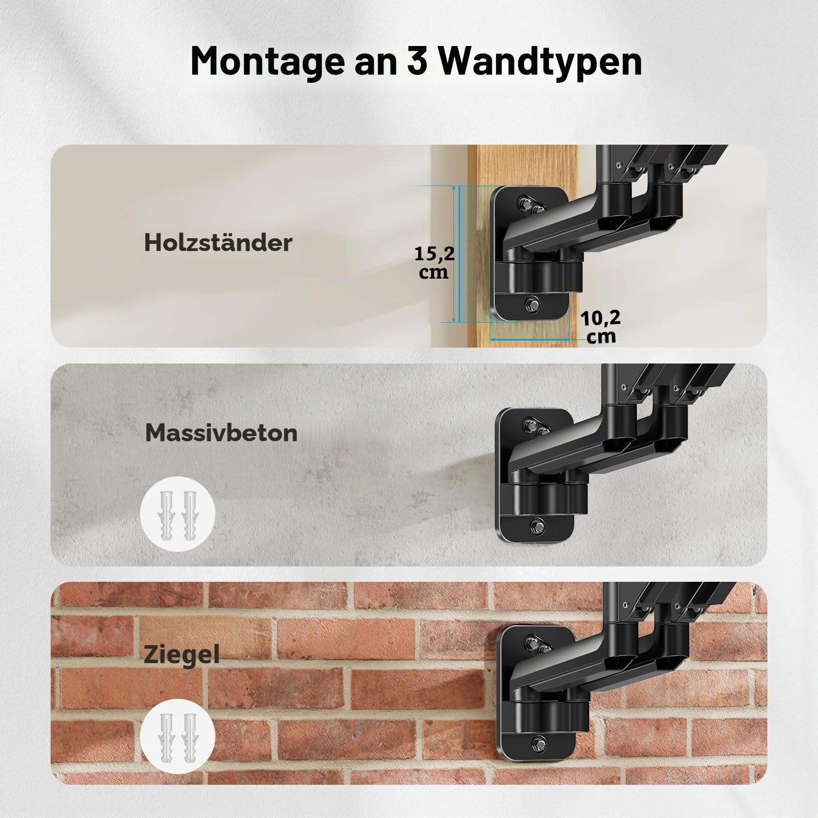 HUANUO Monitor Wandhalterung 2 Monitore, für 17-32 Zoll Bildschirme, mit Gasfederarm, Monitor Wandhalterung, unterstützt VESA 75/100 mm, 8 kg pro Arm Gaming