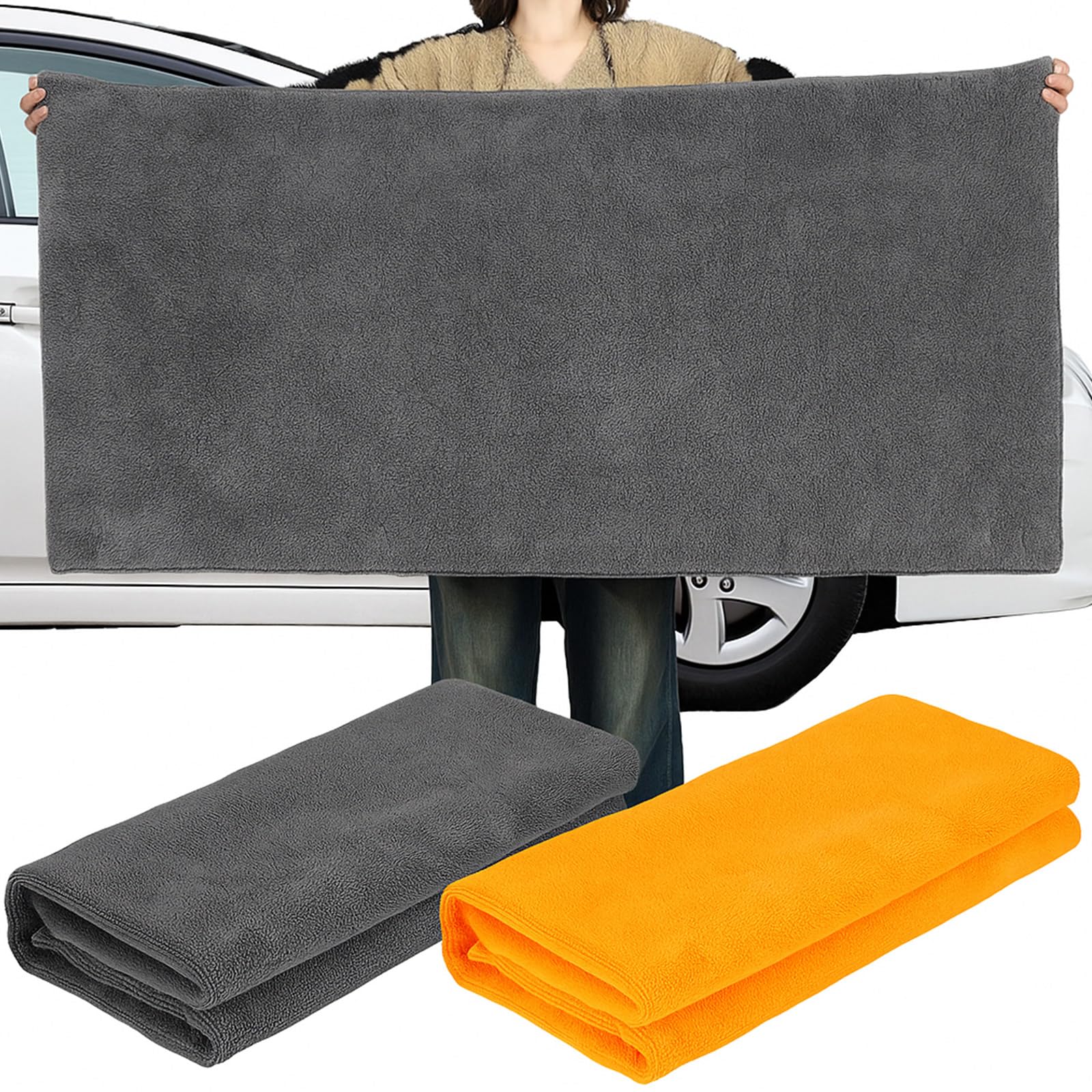 2 Pcs Microfiber Car Drying Towels Large Microfiber Cleaning Cloths for Car Highly Absorbent Drying Towels 55'' x 28'' Great Thick Soft Plush Cloths Washable No Scratch Lint Free Towel