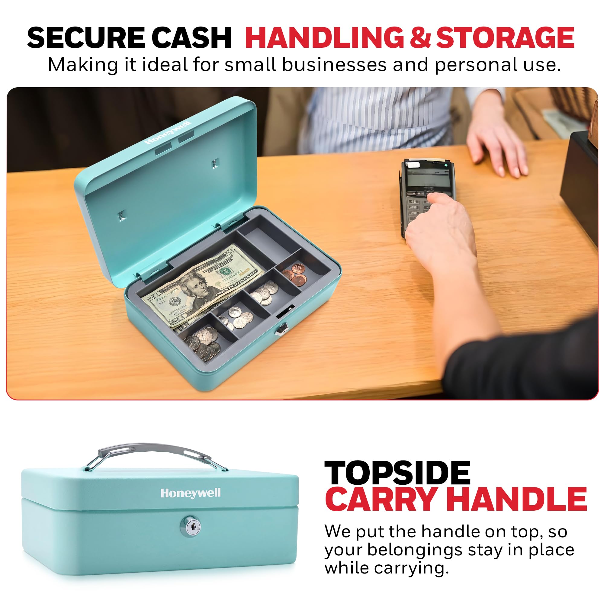 Honeywell Safes & Door Locks 6112TL Cassetta portavalori standard in acciaio con serratura a chiave, nero