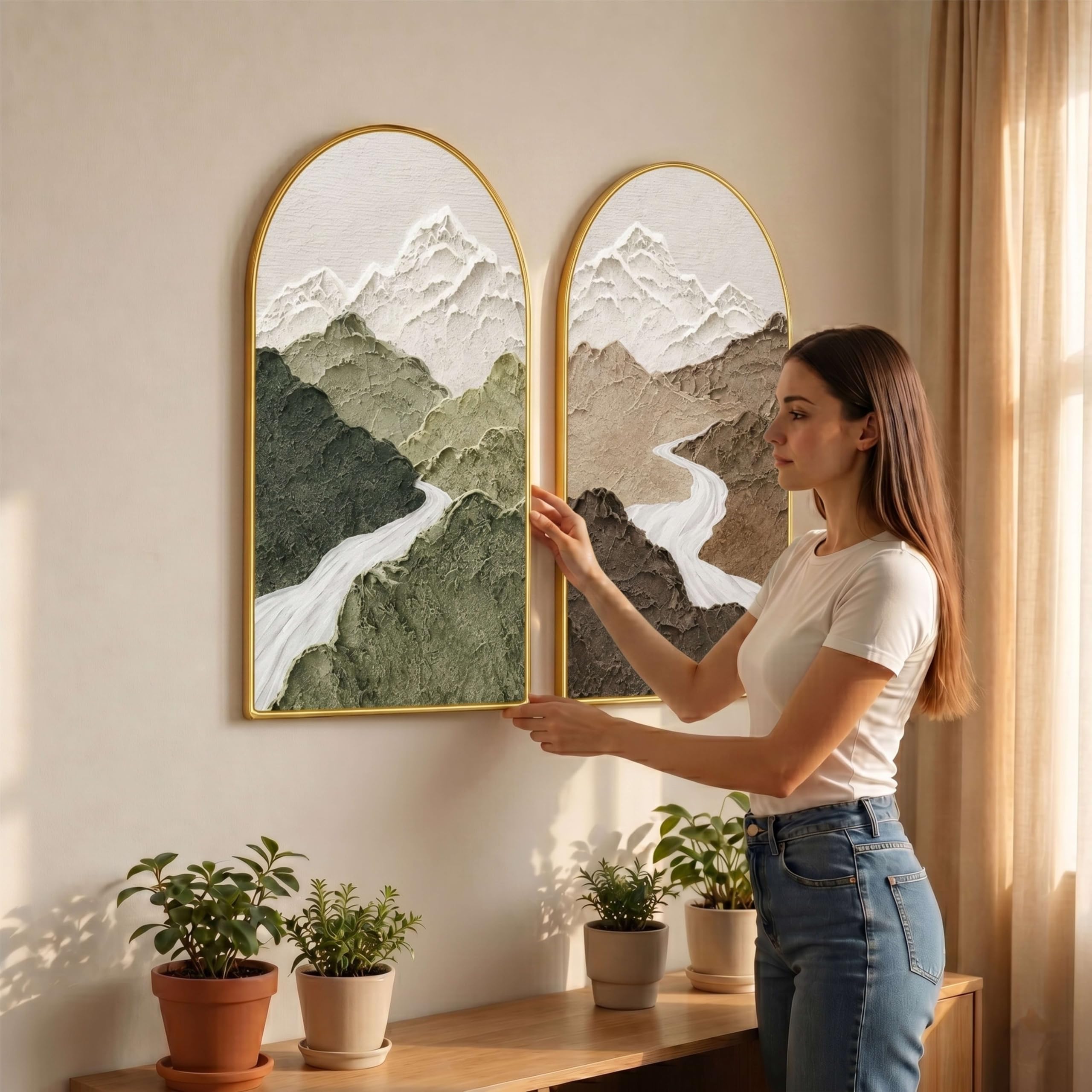 Livin'luxe Mountain Wall Art - 2 Golden Framed Paintings -3