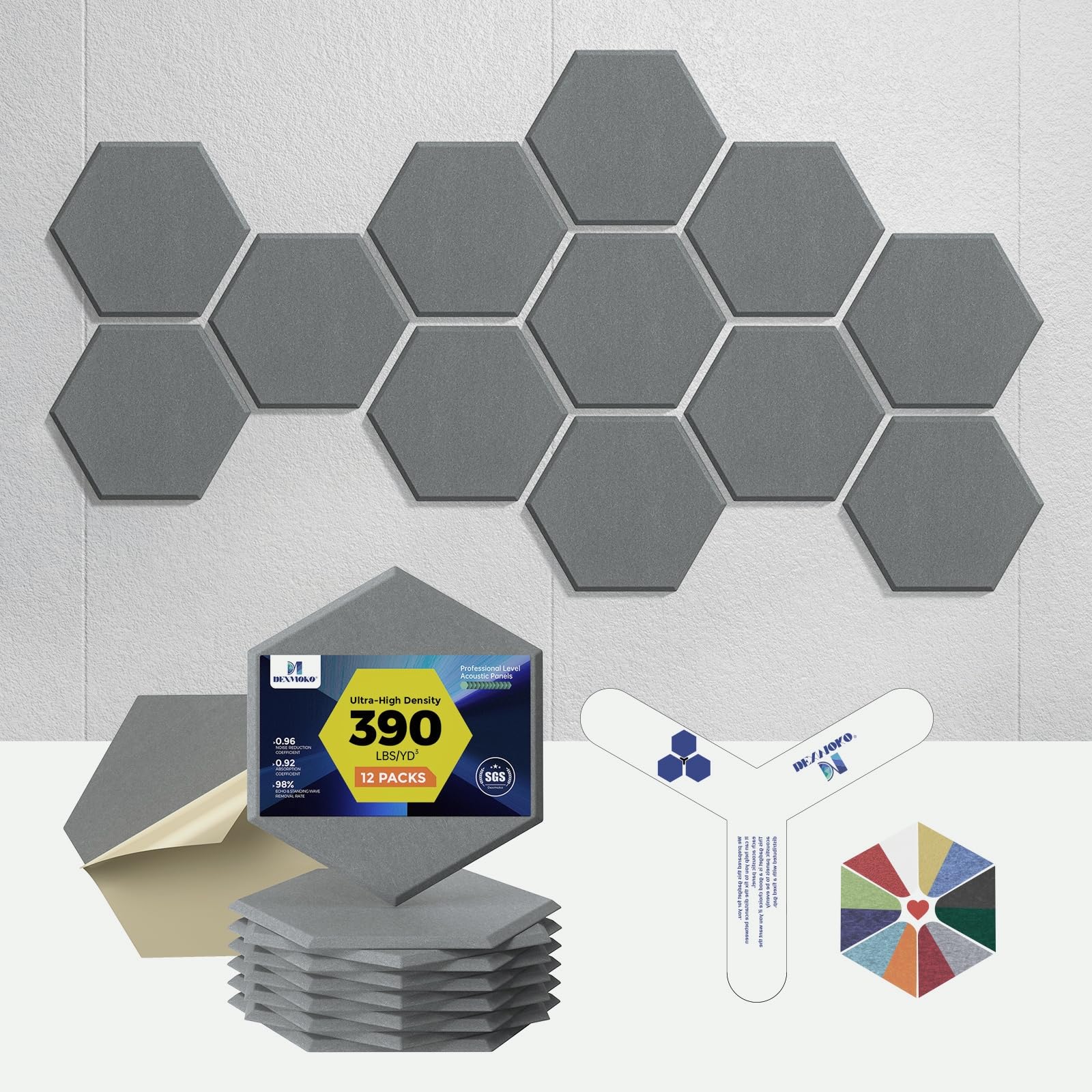 Paneles acústicos autoadhesivos [176.9 kg/yd³ de densidad ultraalta], panel absorbente de sonido de segunda generación, panel de sonido de nivel profesional, espuma insonorizada de poliéster