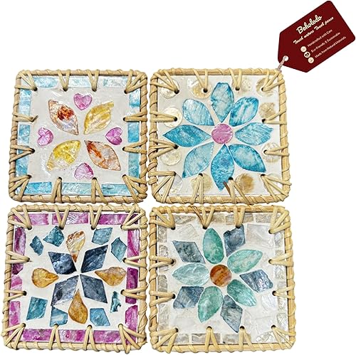 Juego de 4 o 6 posavasos de ratán hechos a mano, bonitos posavasos de cristal para bebidas, posavasos bohemios de madera natural (juego de 4) disponible en Yaxa Costa Rica