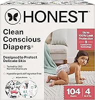 Vista 17 de The Honest Company Clean Conscious - Pañales para pieles sensibles, hasta un 100% a prueba de fugas, hipoalergénicos, estampados neutros, caja Super