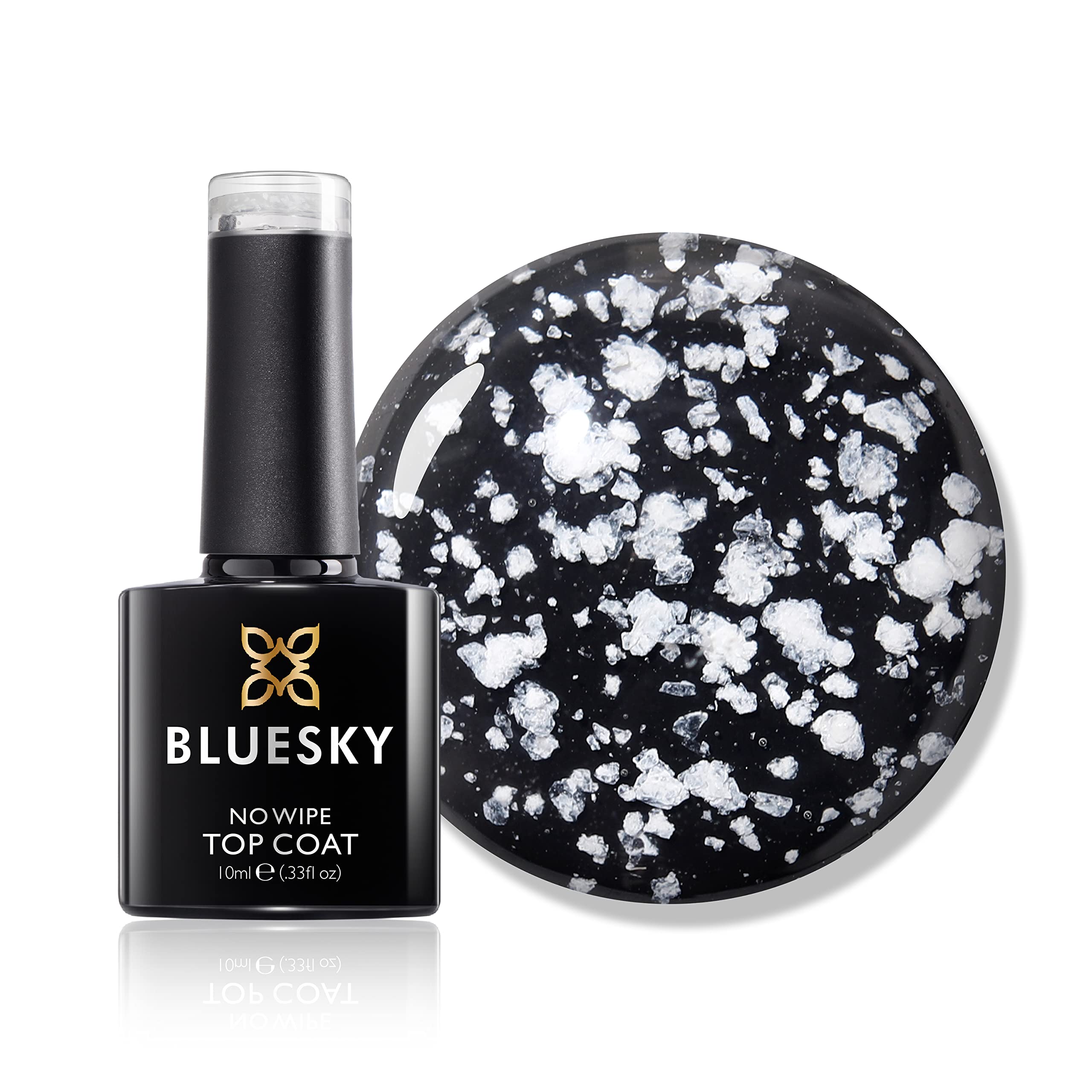 BLUESKY Gel Nail Polish, Snowflake Top Coat - Shiny, Snow White. Clear No-wipe top coat with snowflake effect, 10ml (Requires curing under UV/LED Lamp)