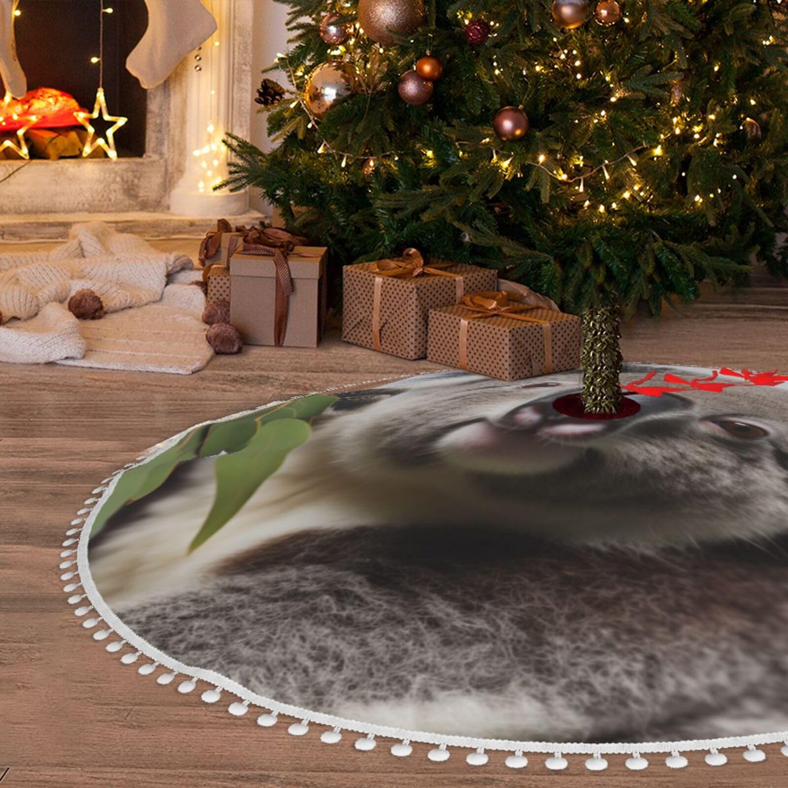 Jupe de sapin de Noël en peluche douce motif koala de 122 cm