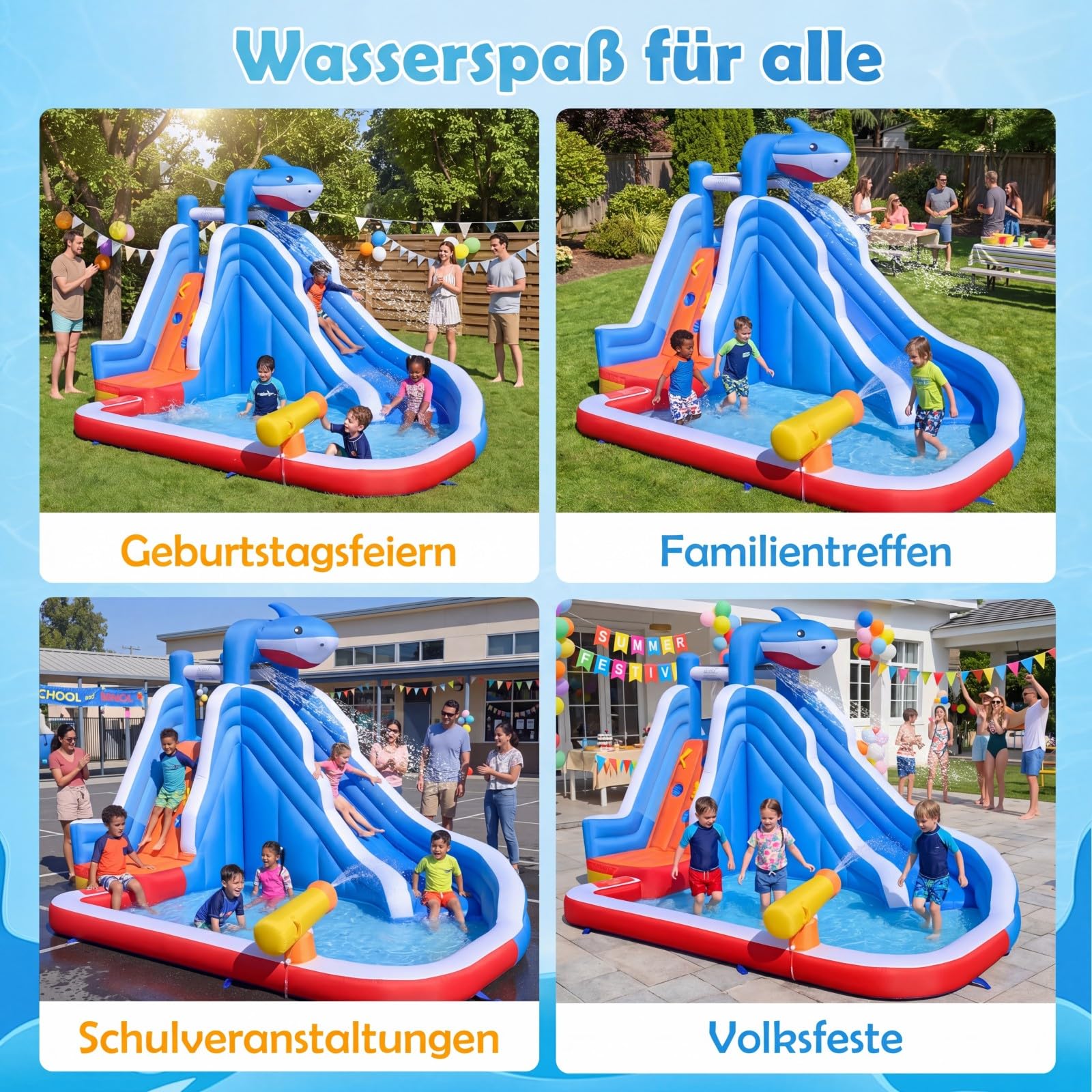 COSTWAY Hüpfburg mit Wasserrutsche, Kletterwand, Wasserkanone & Planschbecken, Wasserhüpfburg für Kinder, Wasserpark für Außenbereich, 401 x 307 x 255 cm