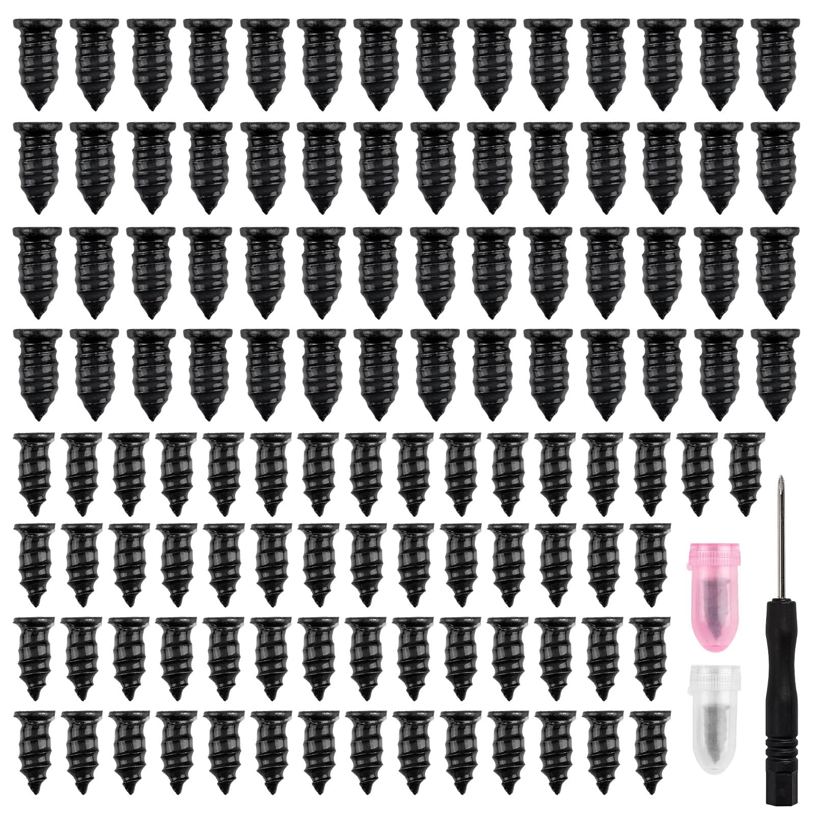 BQMEZRNUS 100PCS Tire Repair Rubber Screws Kit – （50 Small + 50 Medium Self-Service Vacuum Tyre Repair Nails & Plugs for Car SUV Truck Motorcycle Bicycle Puncture Repair – Includes Screwdriver