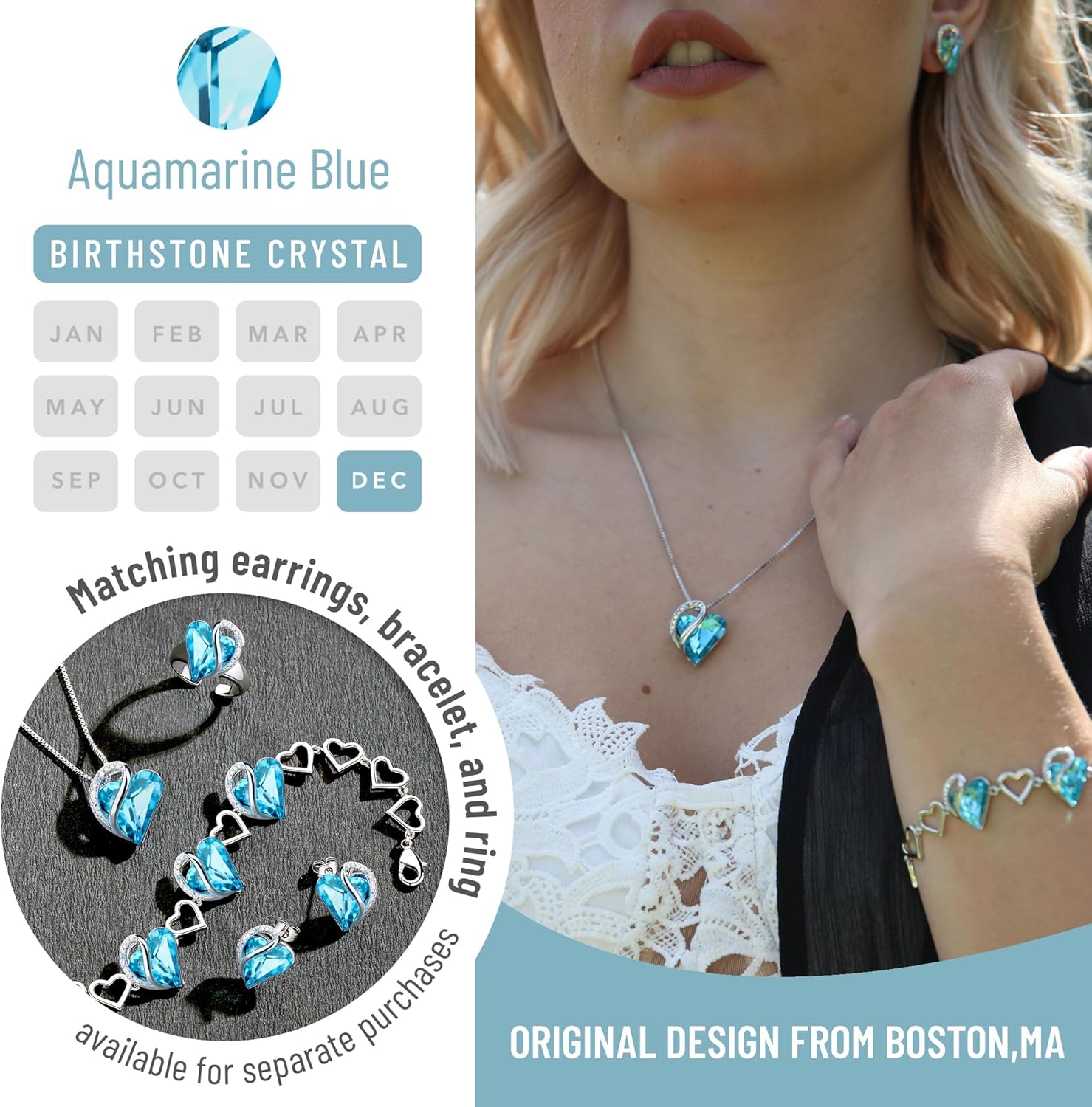 Leafael Valentine's Day Gift Necklaces for Women, Infinity Love Birthstone Heart Crystal Pendant, Birthday Anniversary Jewelry for Wife, Mom, and Her, Silver Plated, 18" + 2" Adjustable Chain - Image 4