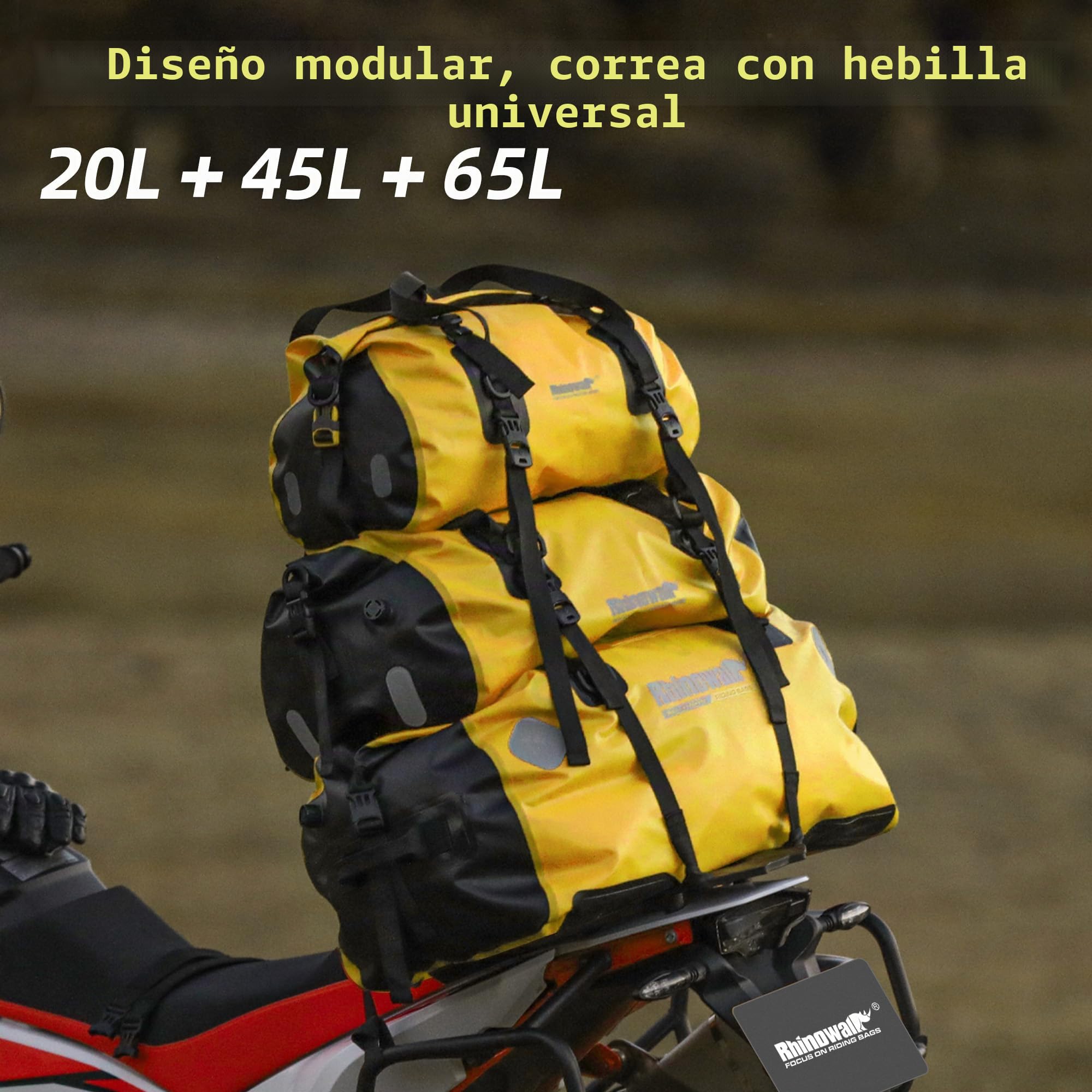 Rhinowalk Bolsa de viaje impermeable para moto, equipaje de viaje, bolsa de asiento de moto, bolsa para el maletero del coche, para camping, canotaje, bicicleta, 65 l, color negro