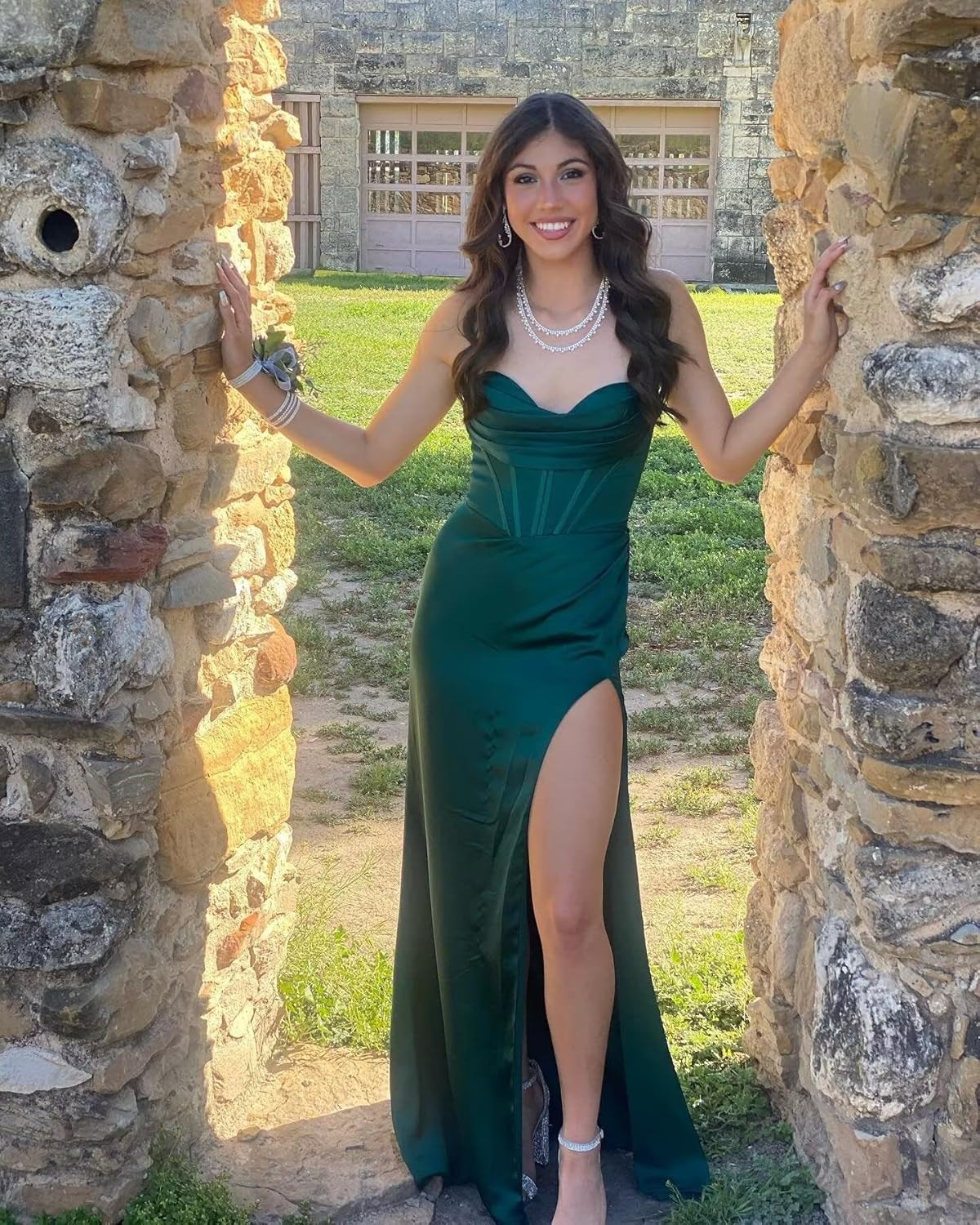 Spaghetti Straps Bridesmaid Dresses with Slit Long Satin Mermaid Backless Prom Gowns for Women