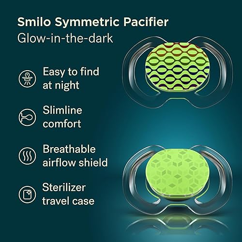 Miniatura 3 de Smilo Chupete para bebé, paquete de 2 chupetes delgados para bebés con caja de esterilización, etapa 1 para bebés de 0 a 3 meses, chupetes 100% de