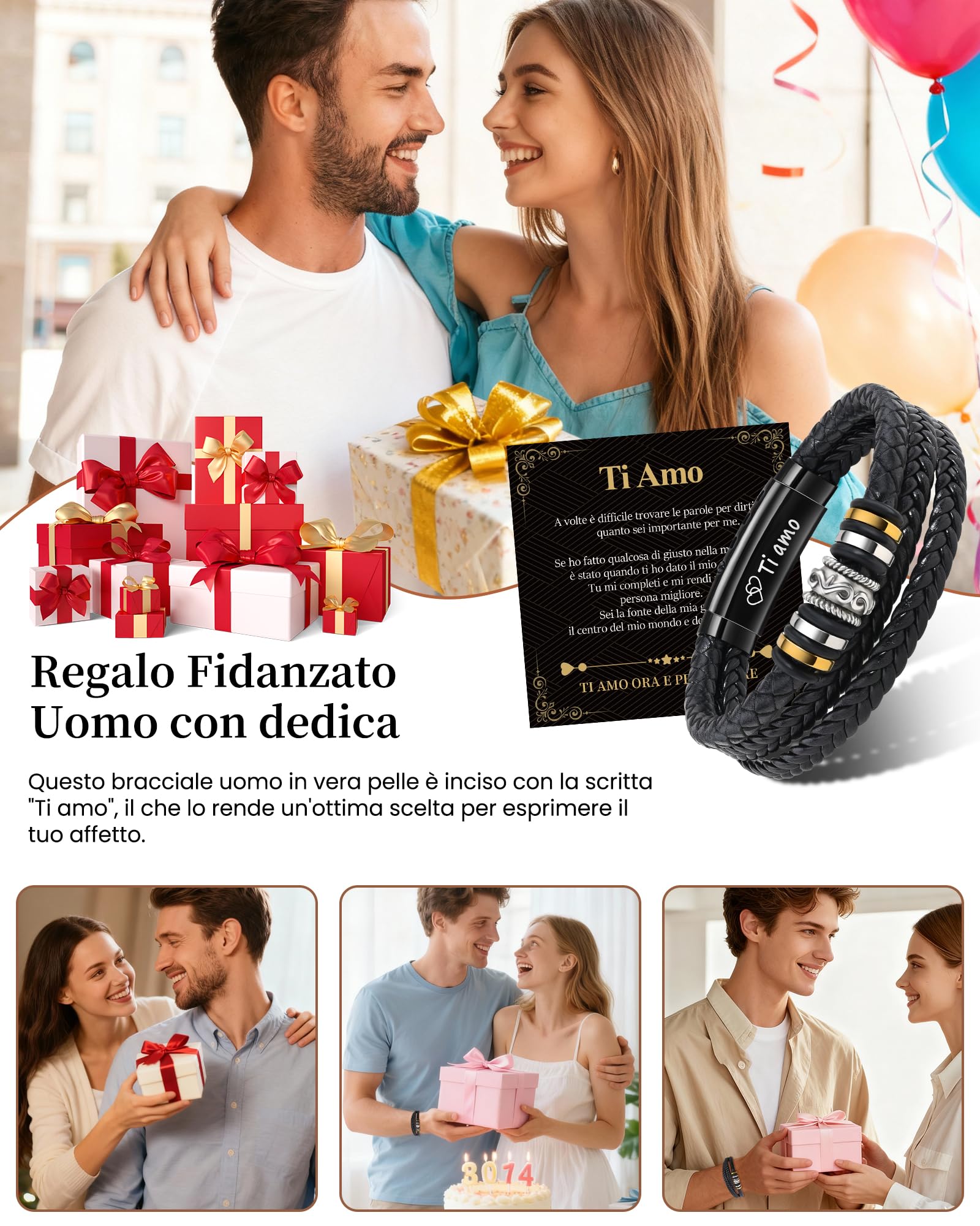 Cheerslife Bracciale Uomo in Pelle Regalo Uomo Figlio Fratello Idee Regalo Natale Compleanno Anniversario Matrimonio Laurea Scuola A Mio Figlio Regali per Lui Natale