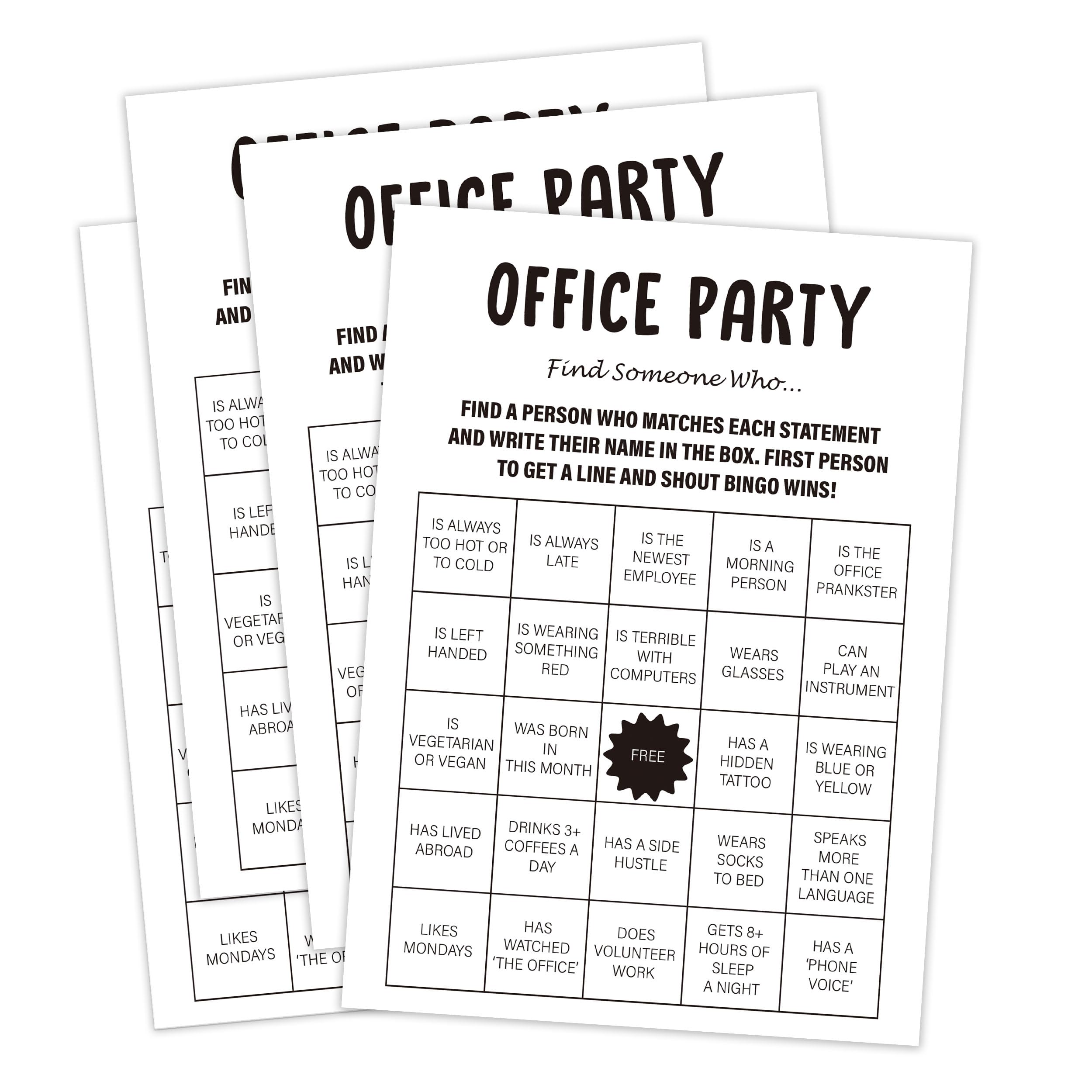 Qoqxjodd 30 Pack Minimalist Office Party Find Someone Who Game, Work Party Game, Team Meeting Games, Office Activities, Work Happy Hours Games for