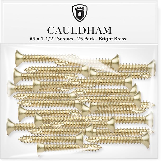 Cauldham Tornillos para Madera Bright Brass #9 x 1-1/2 Pulgadas para Bisagras de Puerta - Paquete de 25 miniatura 3