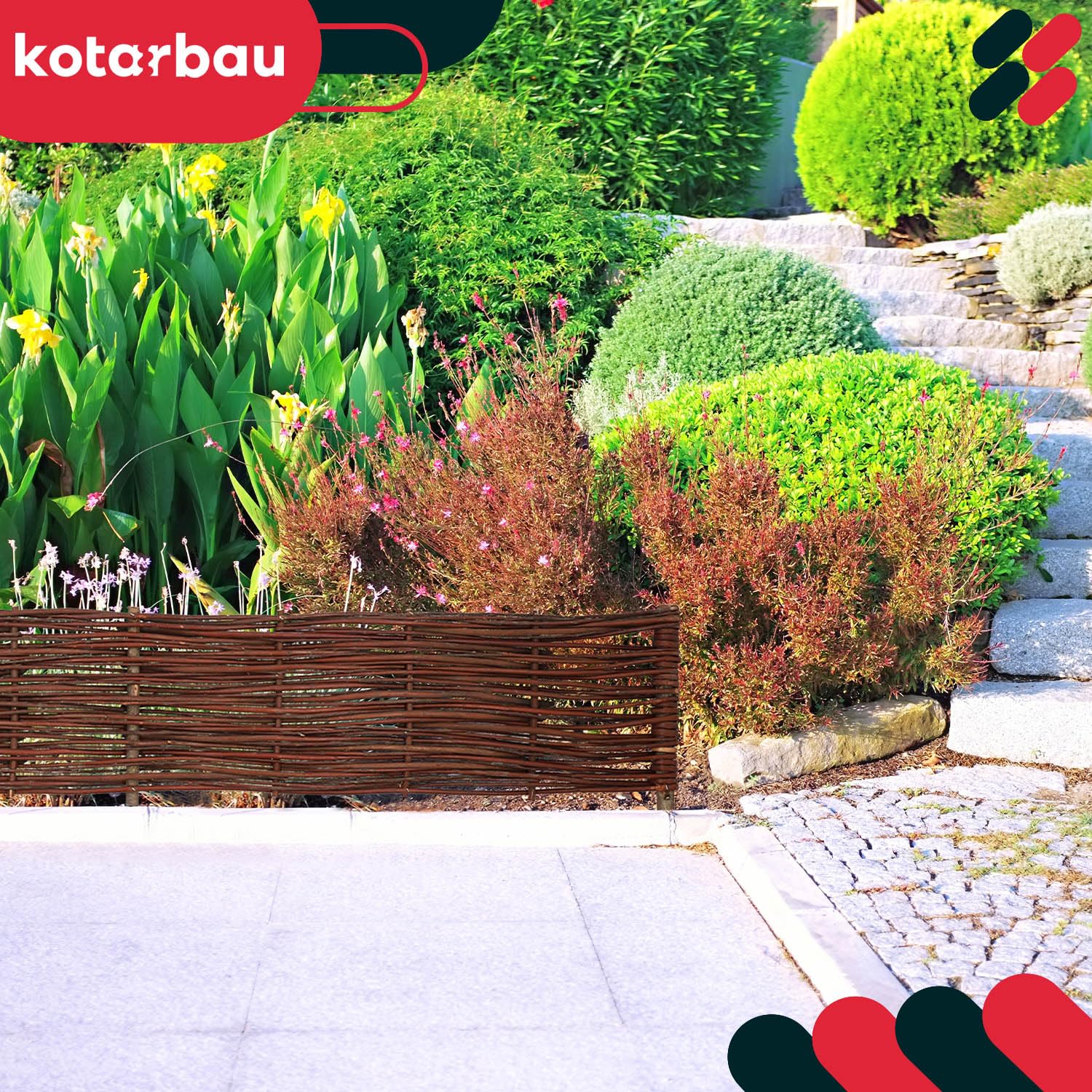KOTARBAU® 5 pezzi Staccionata in Legno per Giardino - Recinzione in Vimini - 120 x 20 cm - Marrone - Staccionata Giardino Esterno - Steccato in Legno - Decorazione Da Esterno