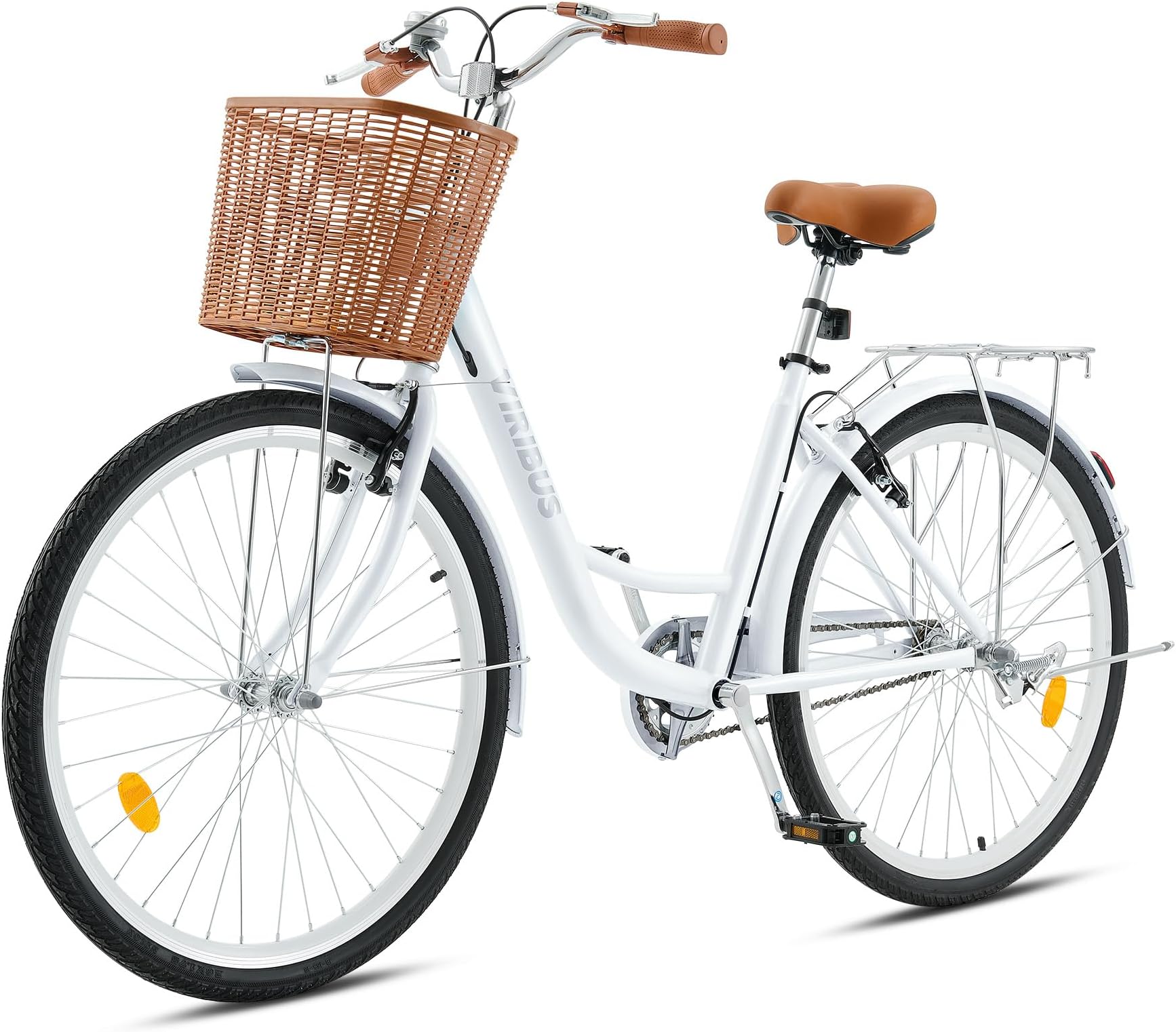 Viribus Beach Cruiser Bike for Women, Female Cruiser Bike 26 in, Womens Bike with Basket 1 Speed, Cruiser Bike for Short Women with Rack, Retro Step Through Bike, Commute Bicycle Ladies Light Blue