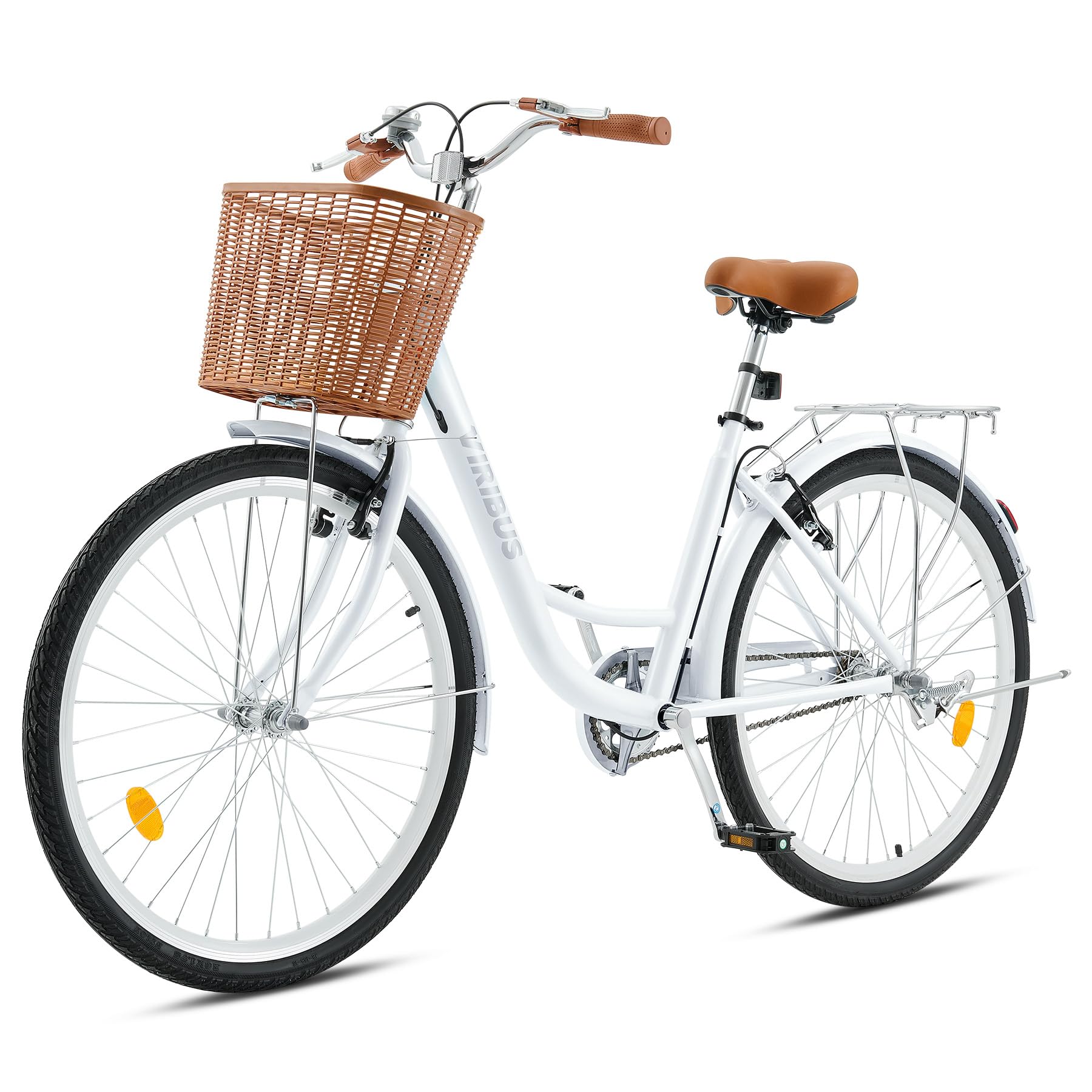 Viribus Beach Cruiser Bike for Women, Female Cruiser Bike 26 in, Womens Bike with Basket 1 Speed, Cruiser Bike for Short Women with Rack, Retro Step Through Bike, Commute Bicycle Ladies Light Blue