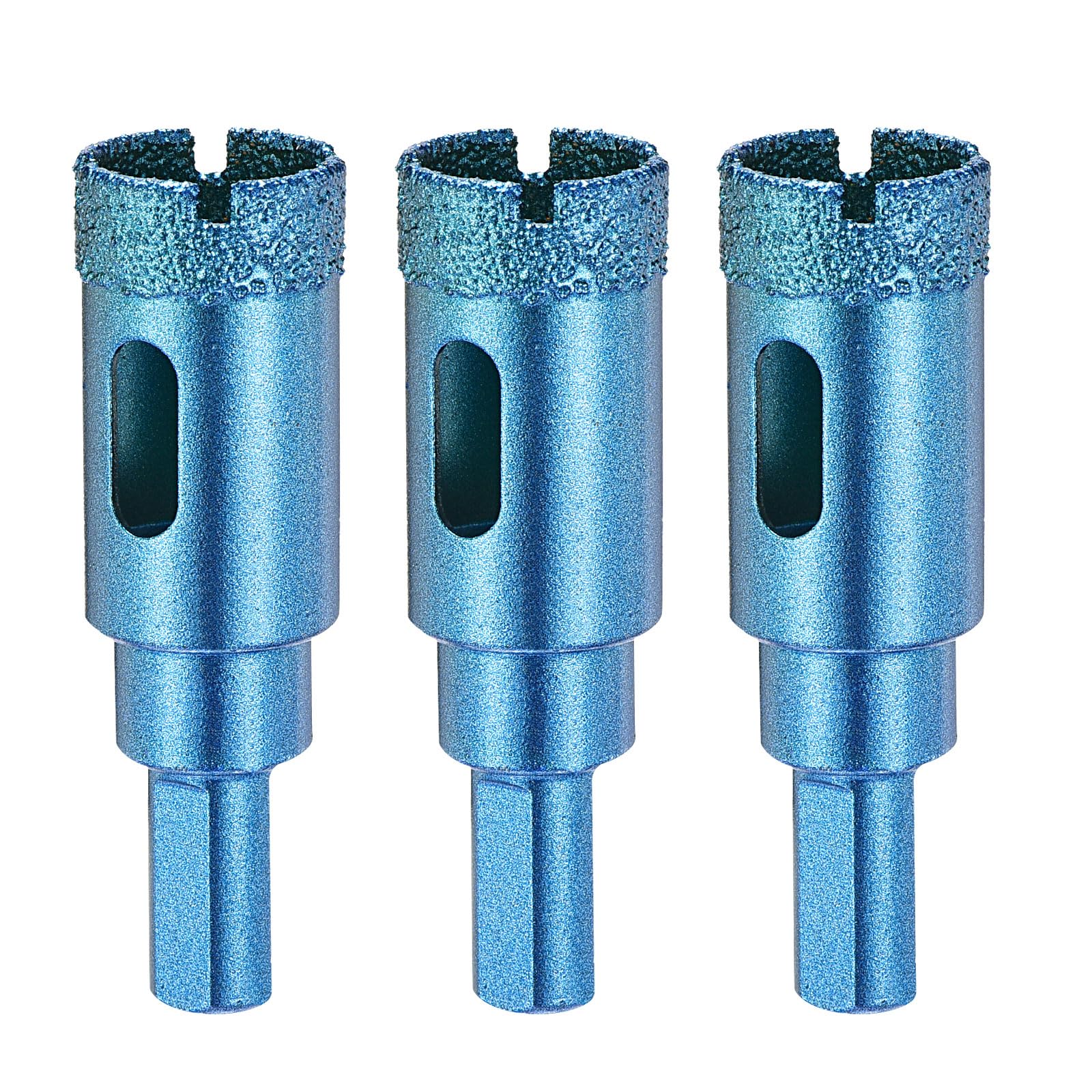 PATIKIL 3Pcs 25/32" Diamond Hole Saw 20mm Diamond Tip Hole Cutter 3-Flat Shank for Hand Drilling Ceramic Porcelain Marble Tiles Stone Brick Hard Material - Blue