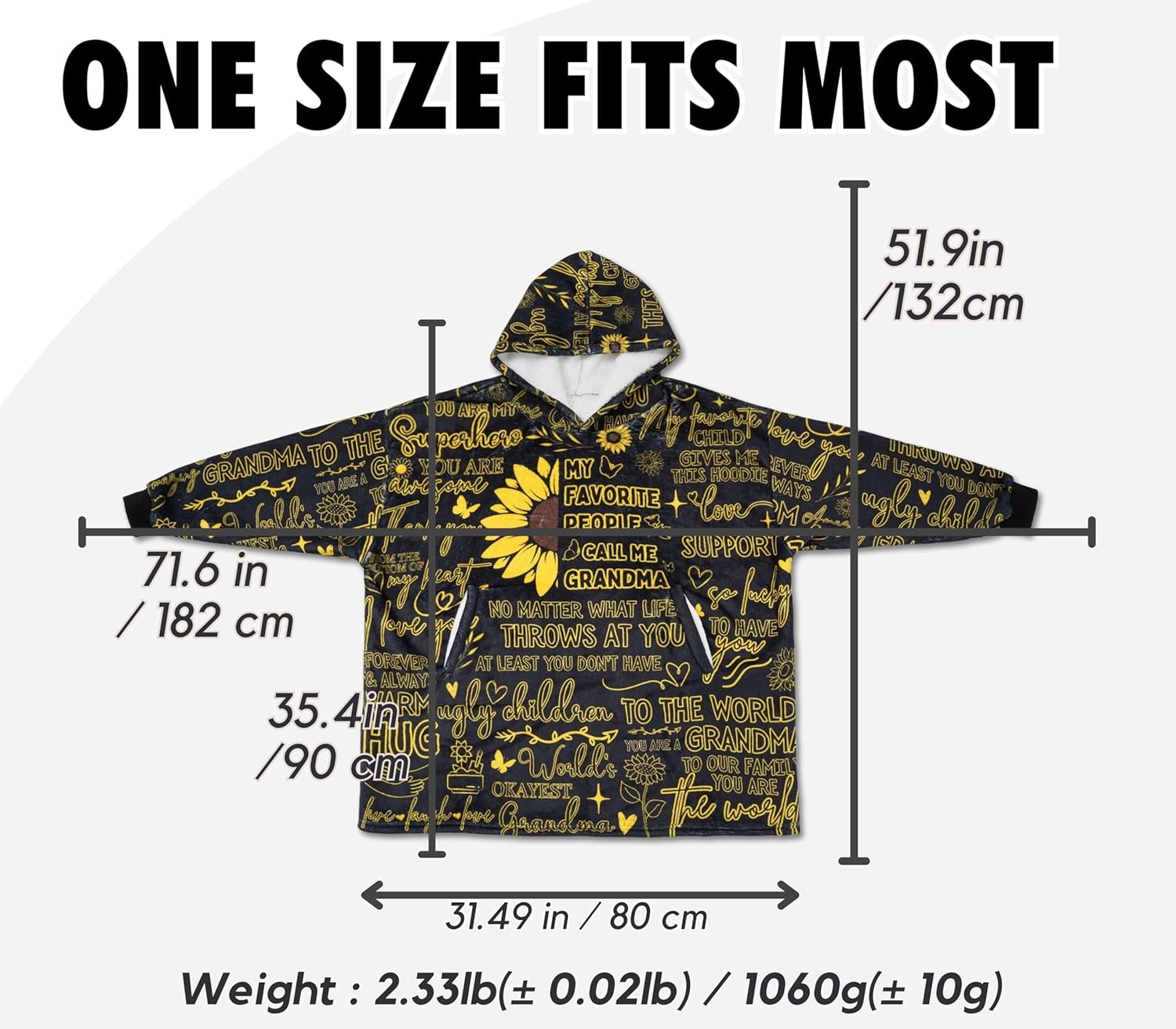 Grandma Gifts Wearable Fleece Blanket Hoodie, Super Soft Warm Cozy with Giant Pocket, Gift for Grandma