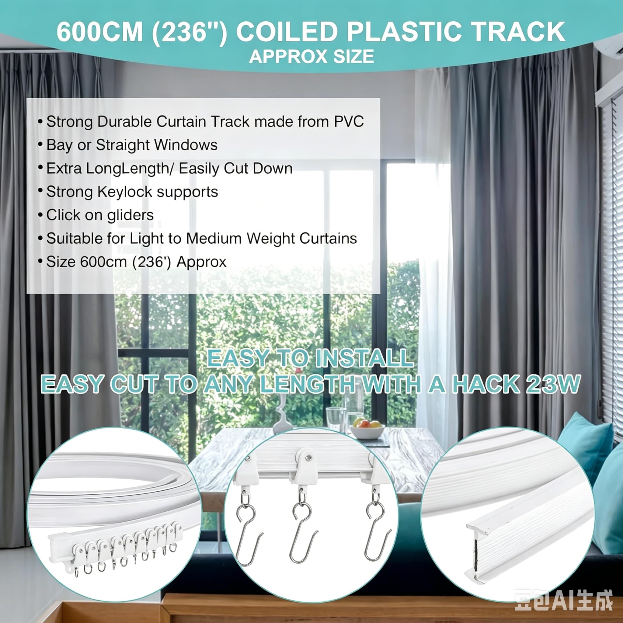 Dyna-Living 6 m/6 m flexible biegbare Deckenvorhangschiene