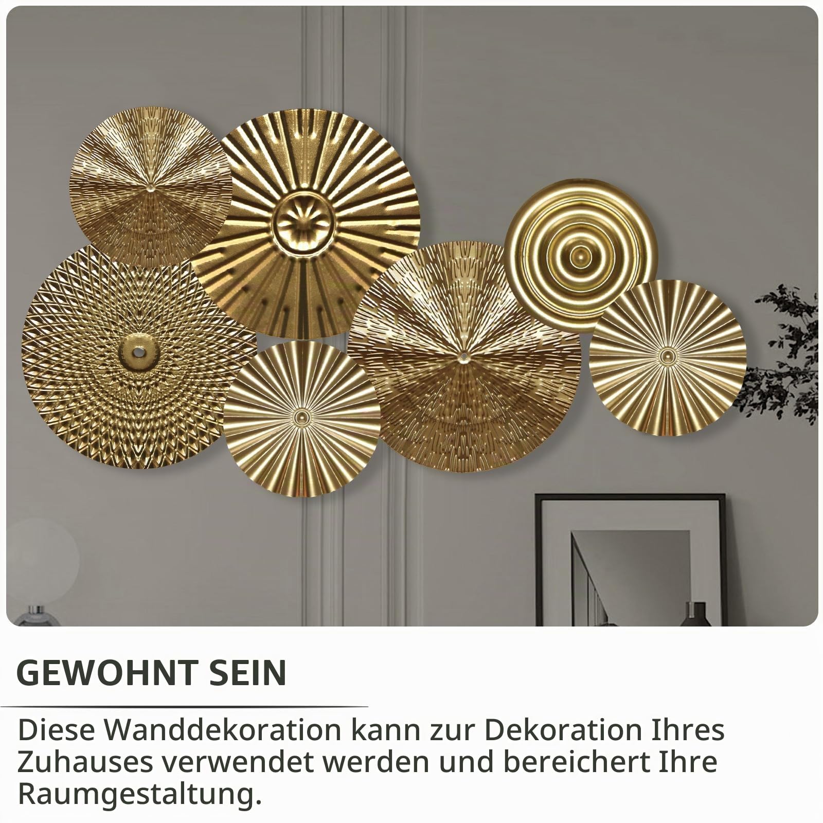 Runden Wanddekoration aus Metall, Minimalistische Metall Hängedeko, Goldener runder Dekoteller, Minimalistische Wanddekoration Kunst, Wanddeko Metall Einzeilig Deko (B)