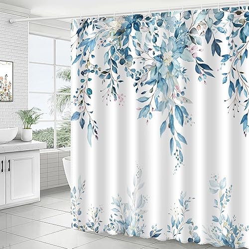 Miniatura 2 de Cortina de ducha con hojas de eucalipto azules, arte estético, decoración de baño con hojas florales, decoración de baño, juego de cortina de baño