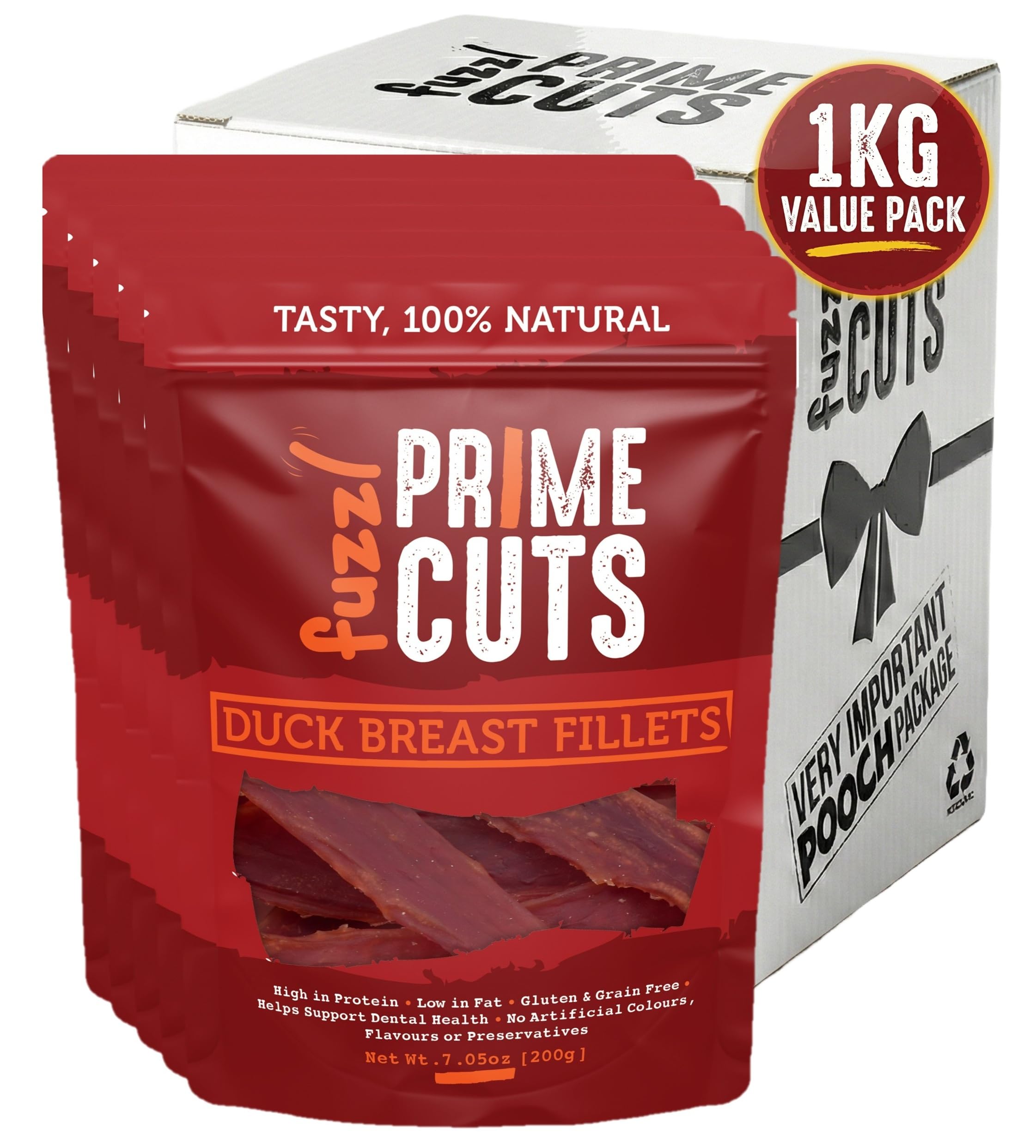 Fuzzl Prime Cuts 100% Natural Duck Breast Fillets – High Protein Dog Treats, Low Fat, Gluten & Grain Free, Supports Dental Health, No Artificial Colours Flavours Preservatives – 5x200g, 1kg Value Pack